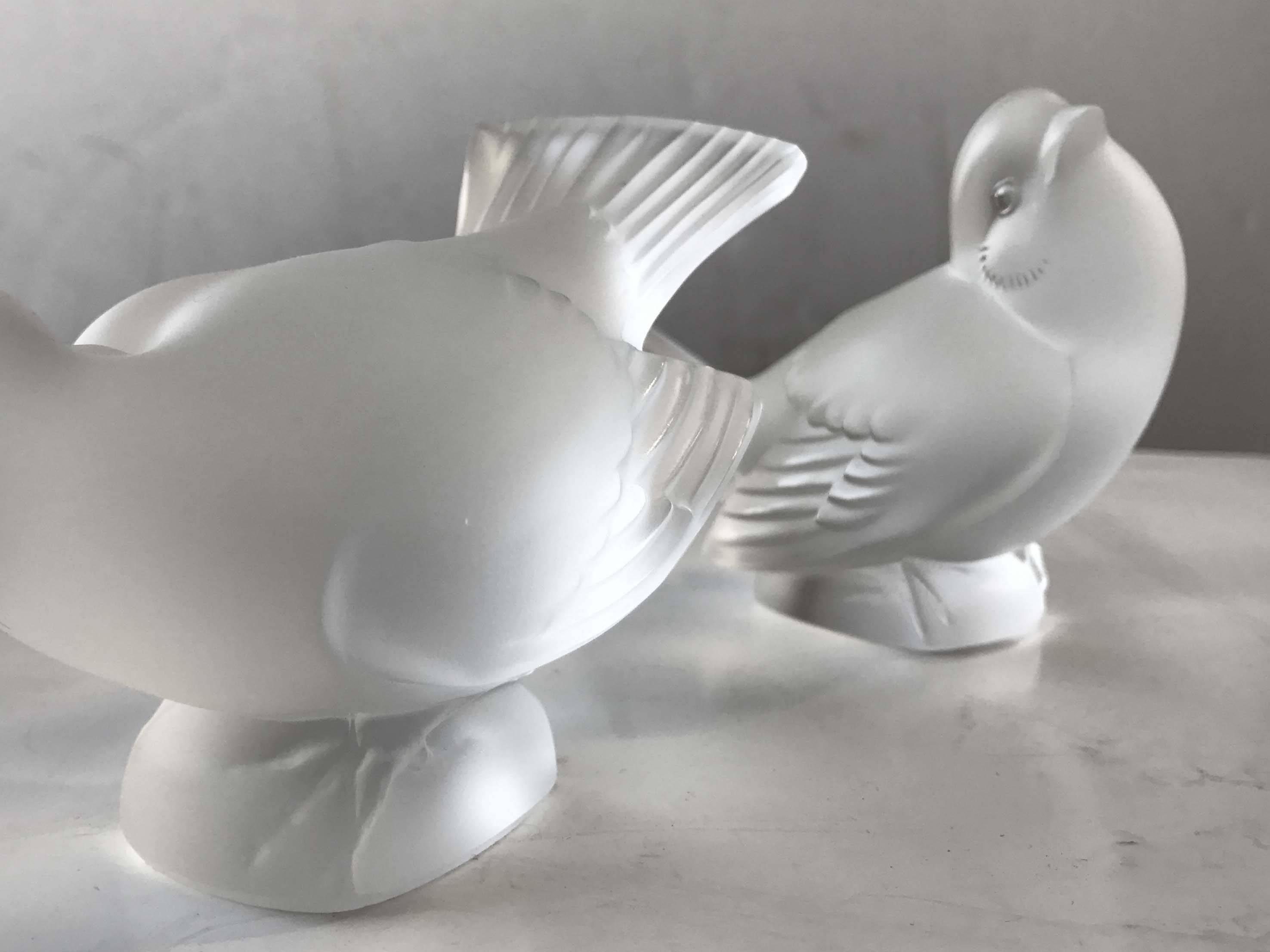 French Lalique Sparrows, Pair