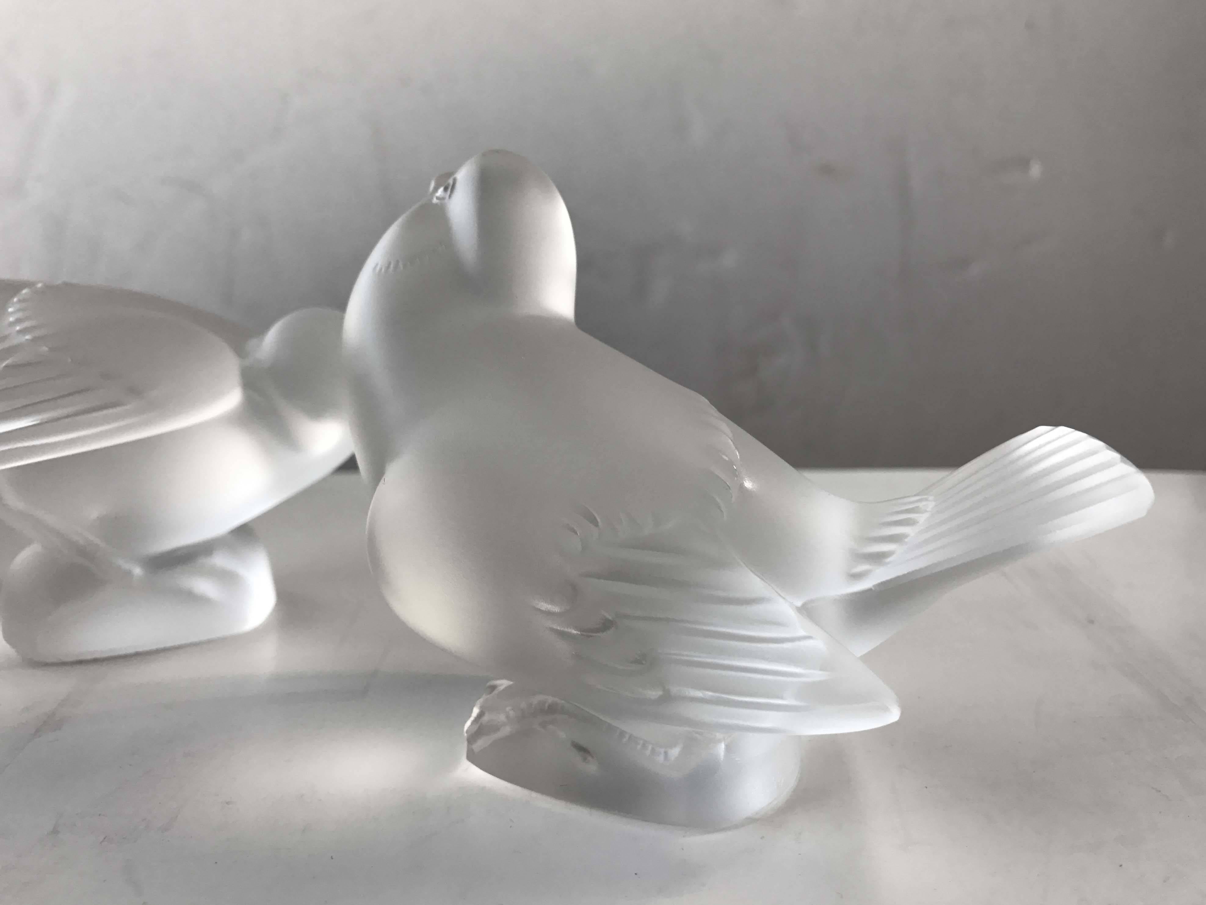 20th Century Lalique Sparrows, Pair