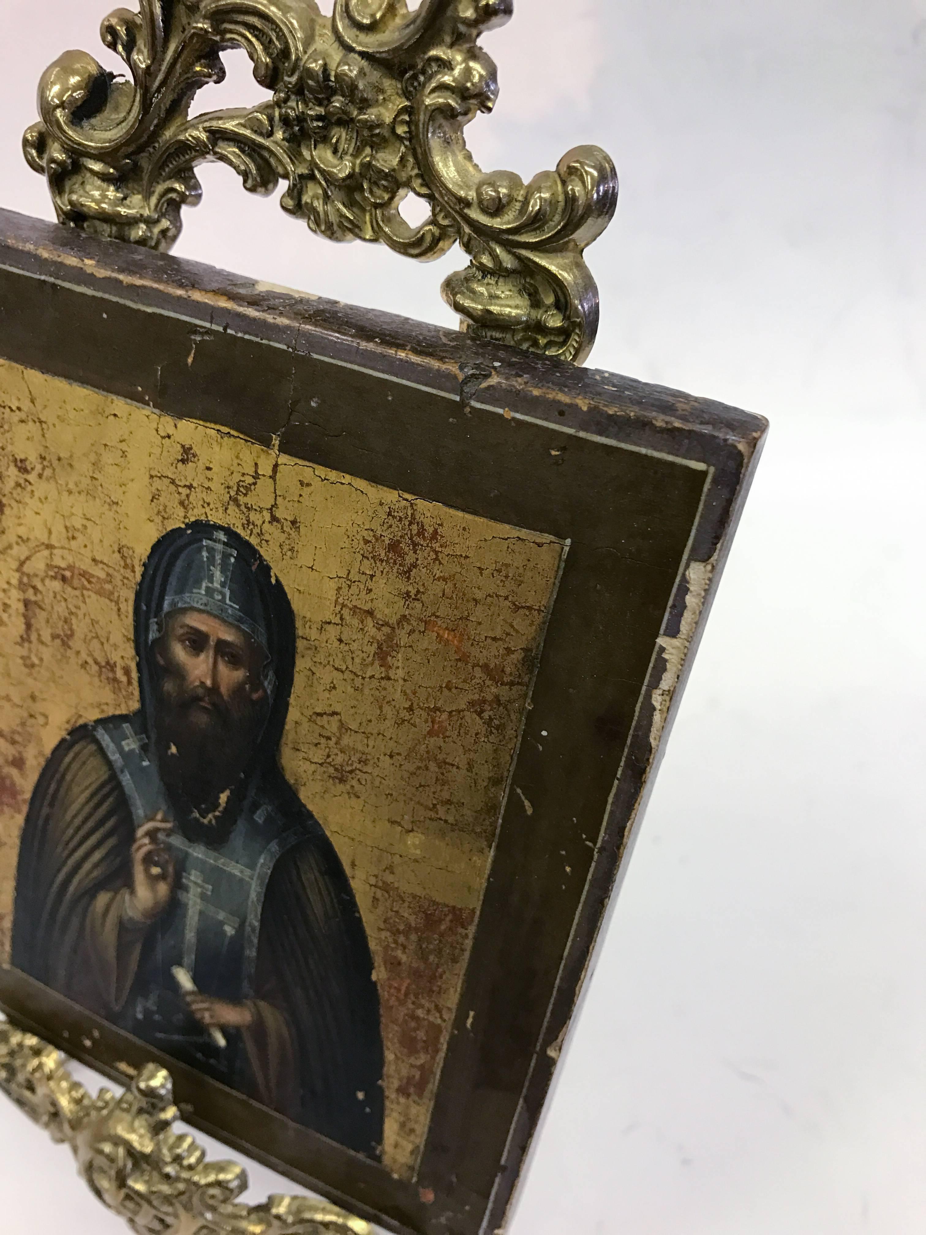 Russian Icon with Stand In Good Condition For Sale In Vancouver, BC