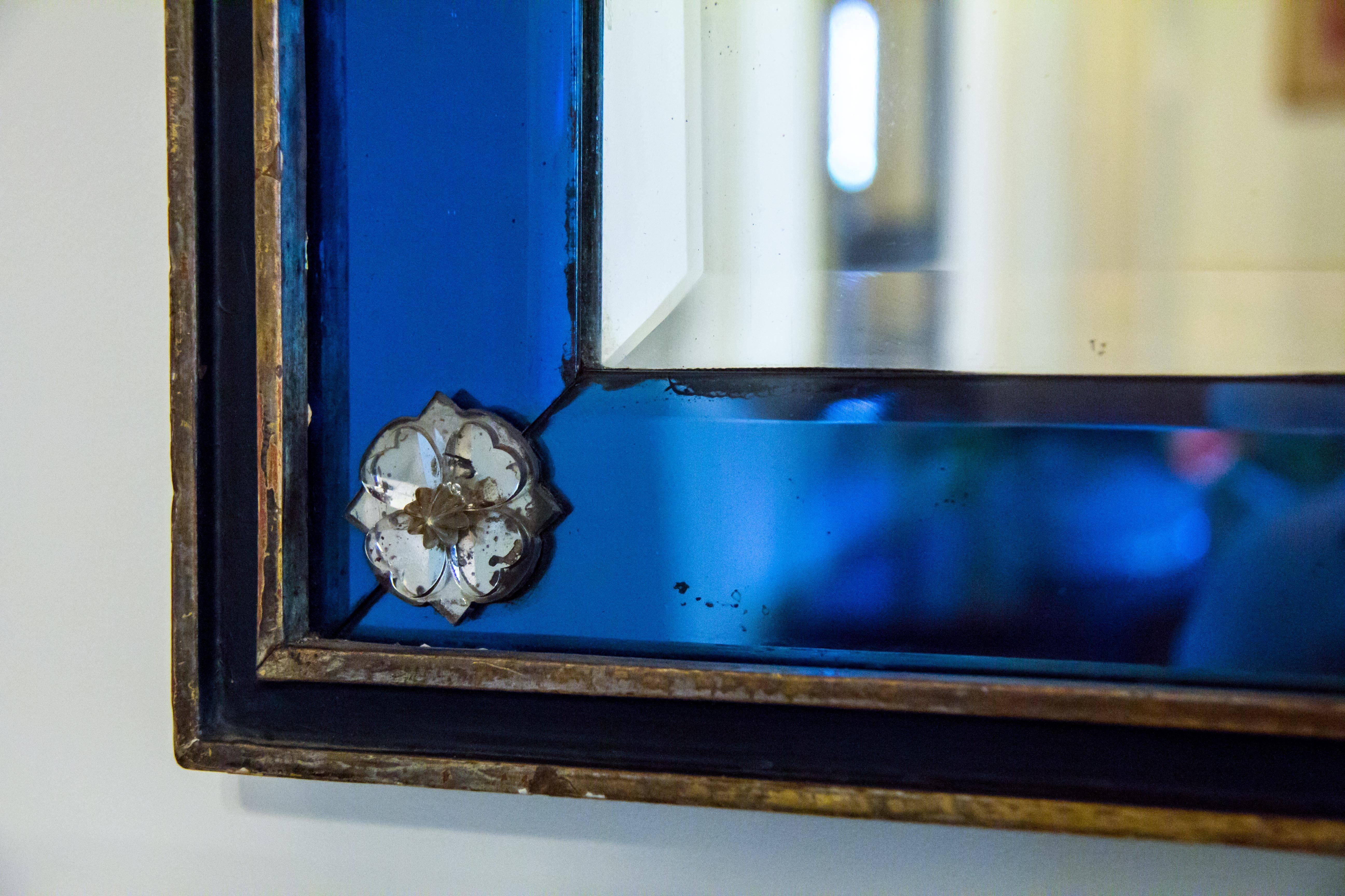 Blue and White Glass Overmantel Mirror In Good Condition For Sale In Vancouver, BC