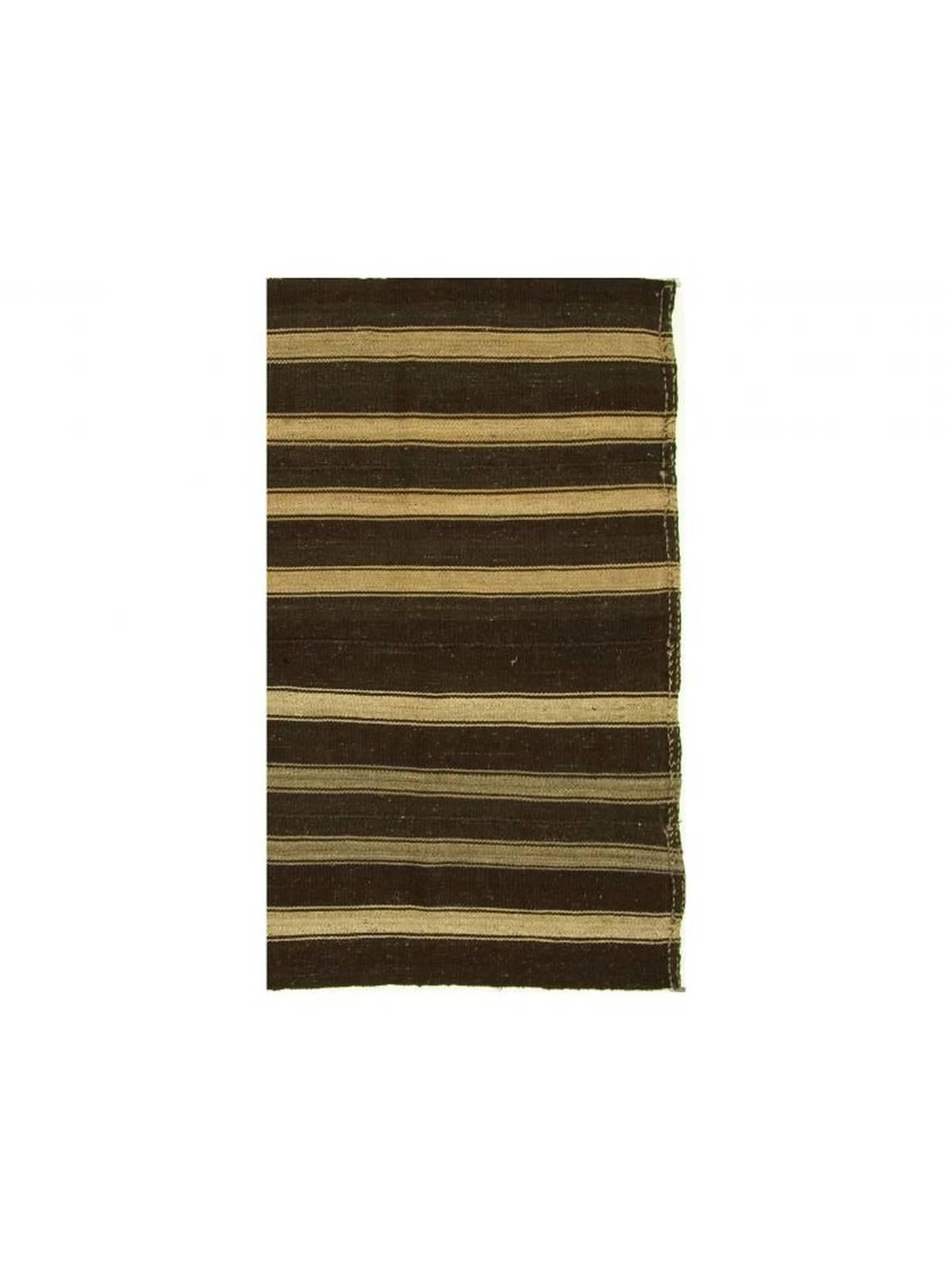 Vintage Turkish handwoven wool Kilim in chocolate brown with natural stripes.