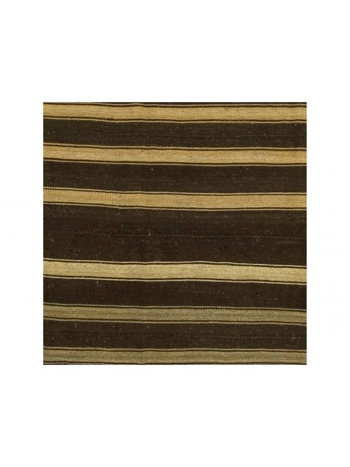 Hand-Woven Vintage Chocolate Brown Striped Turkish Kilim For Sale