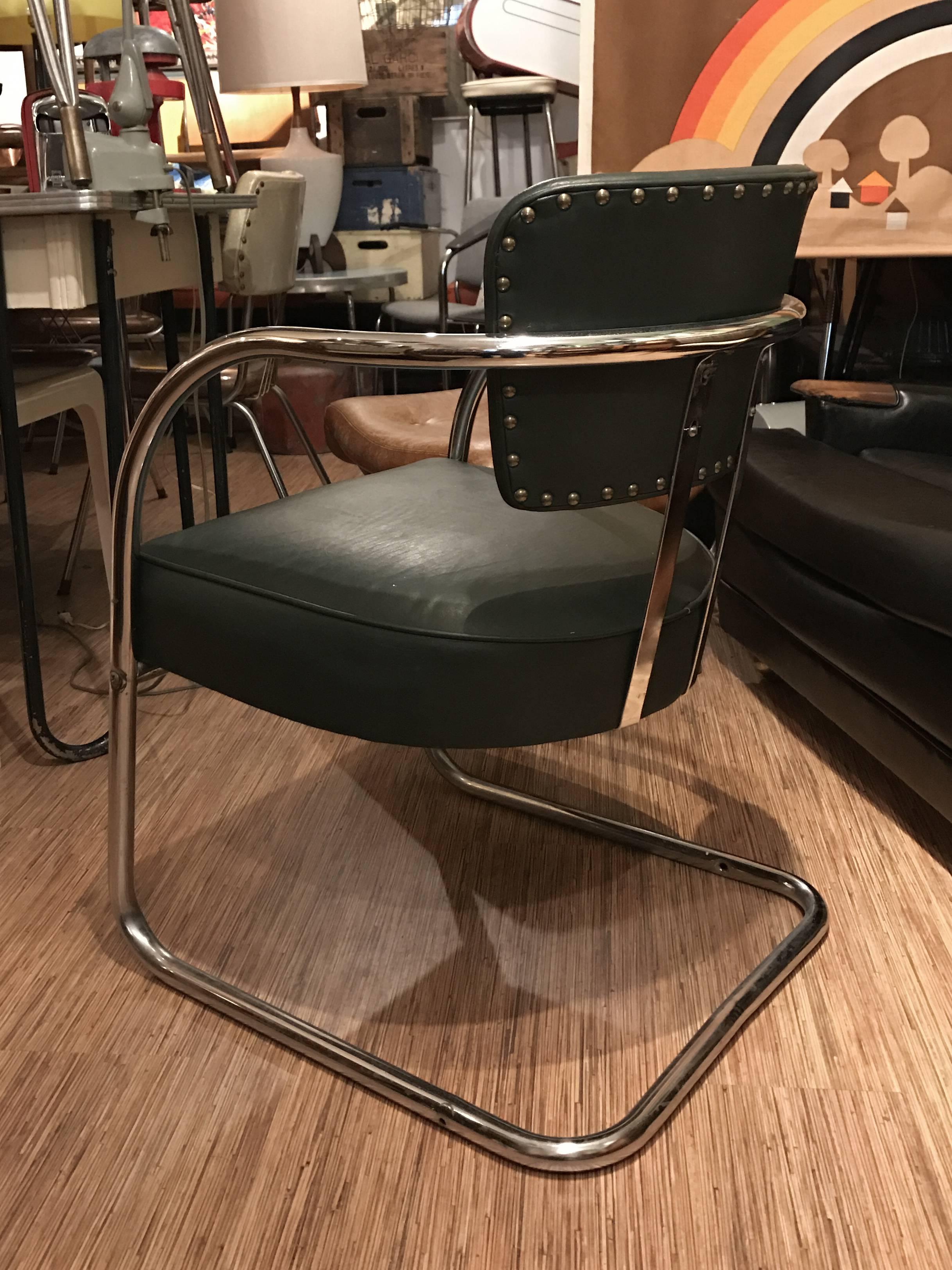Art Deco chromed chair by KEM Weber. Chrome in very good condition with minor wear near screws (see photos). Stunning piece, very comfortable.