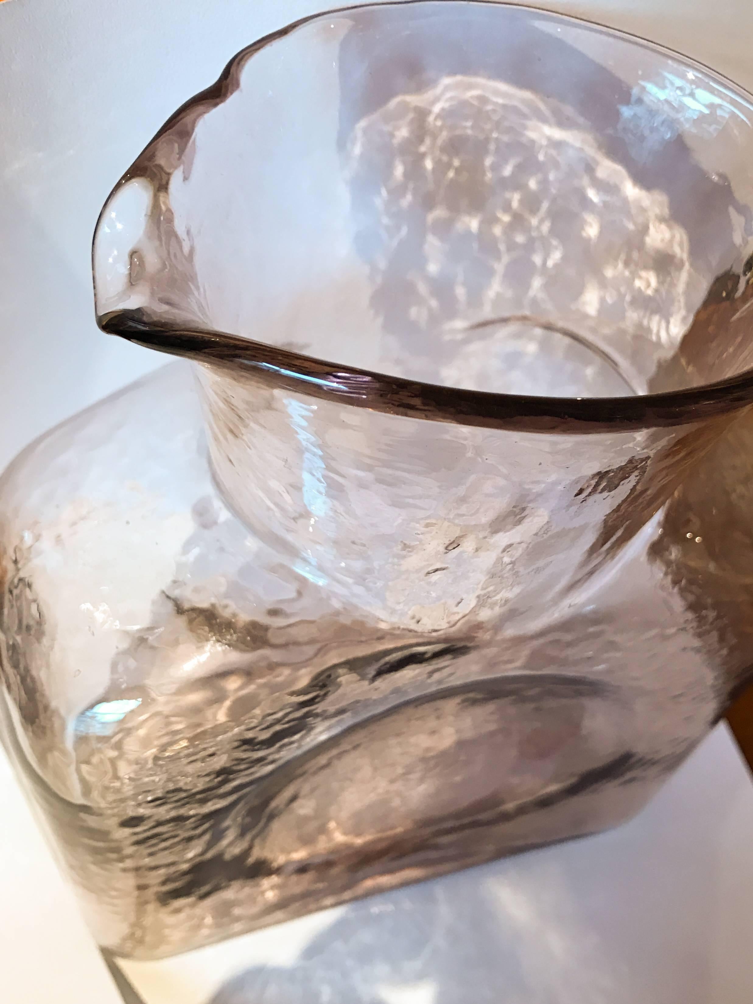 Beautiful pitcher in clear or rose by Blenko. Excellent original condition.