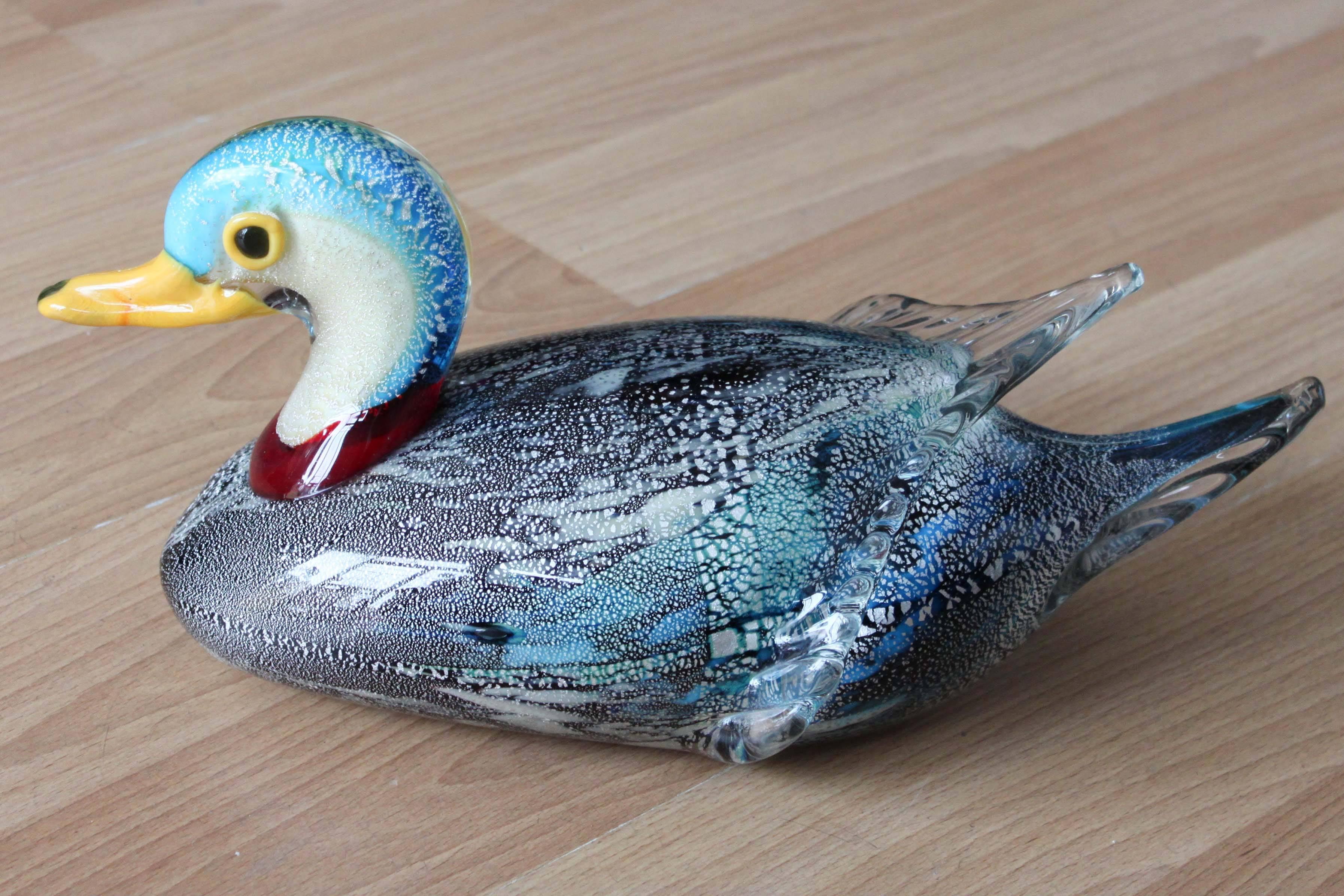 A beautiful Murano glass duck or mallard. Stunning detail and color variation, in excellent overall condition.