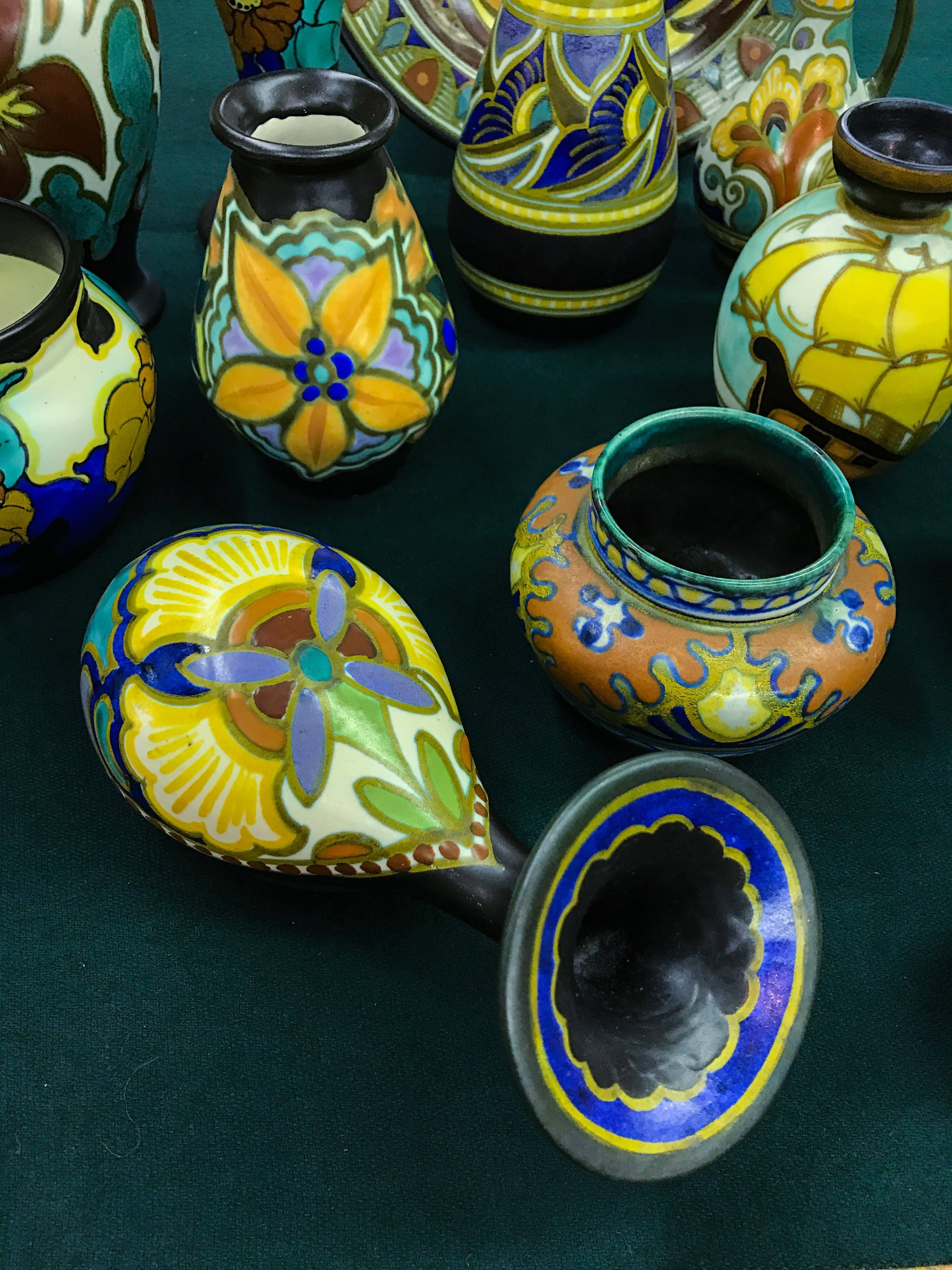 Mid-20th Century 18-Piece Collection of Signed Gouda Pottery For Sale