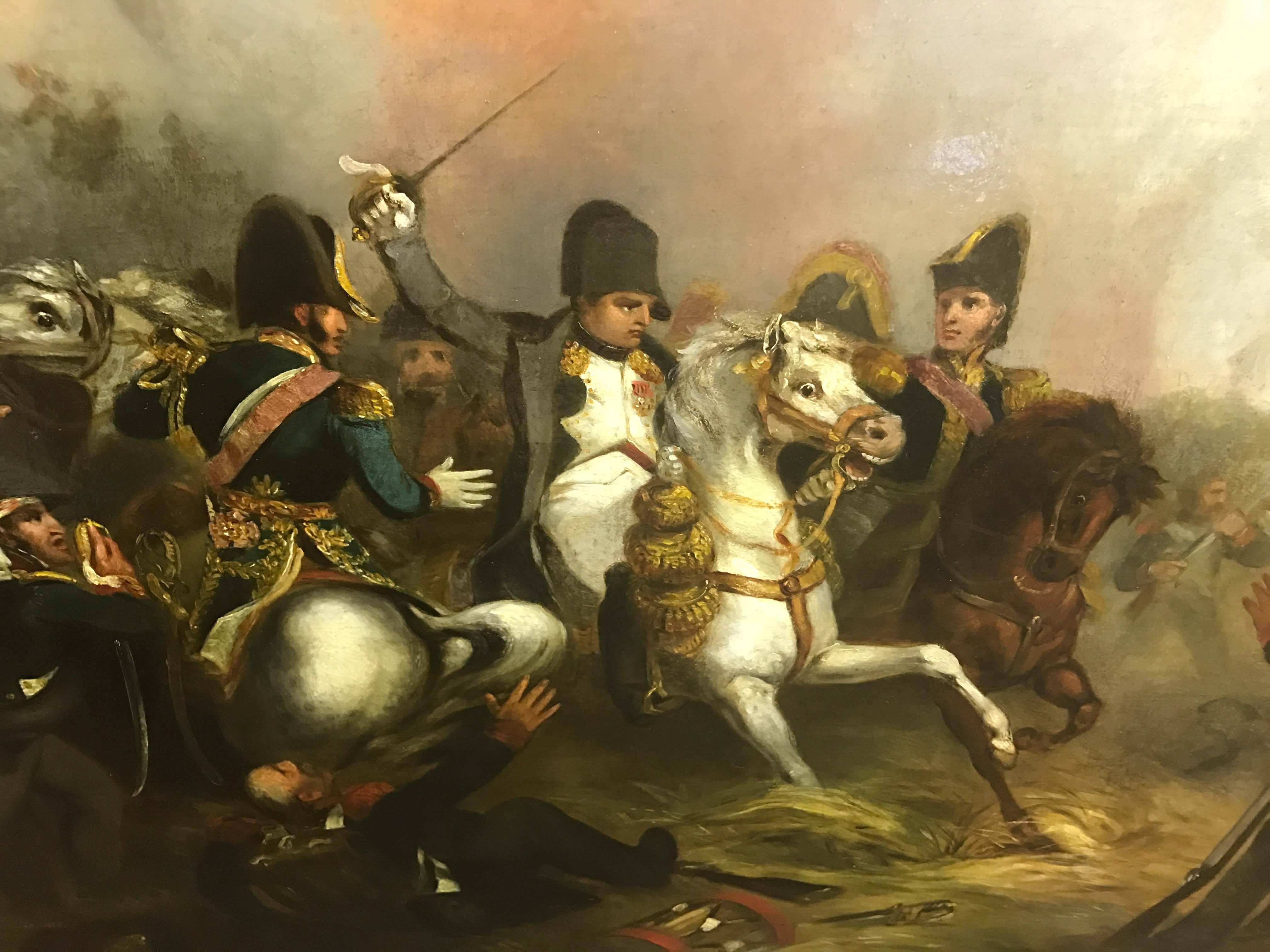 An important painting of Napoleon at battle with partial signature and date "Messonier 1861" at lower left. This rare work is in very good condition, professionally re-lined and complete with period frame. 

Canvas measures: 30" W x