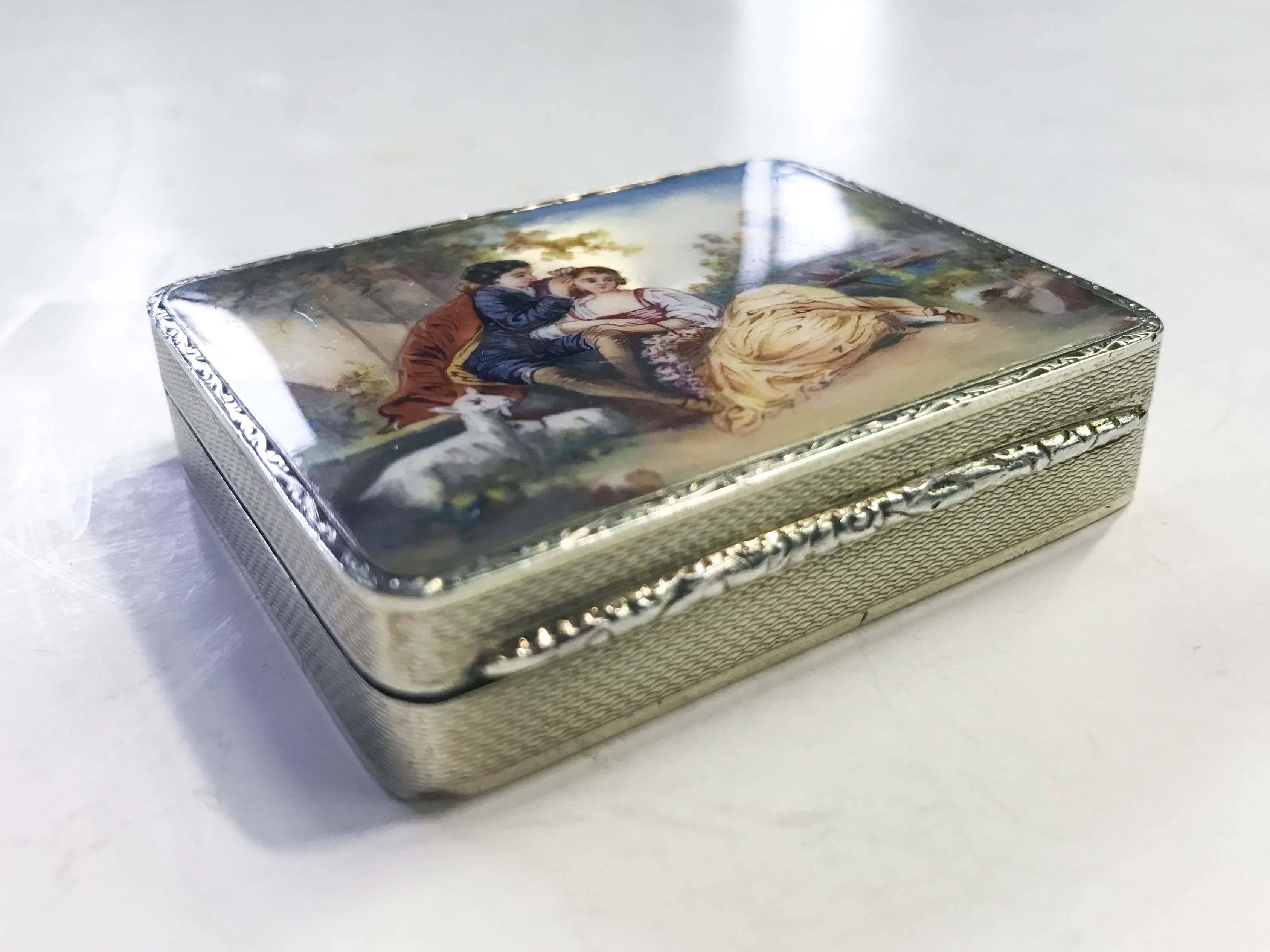 French Enamel and Silver Compact For Sale