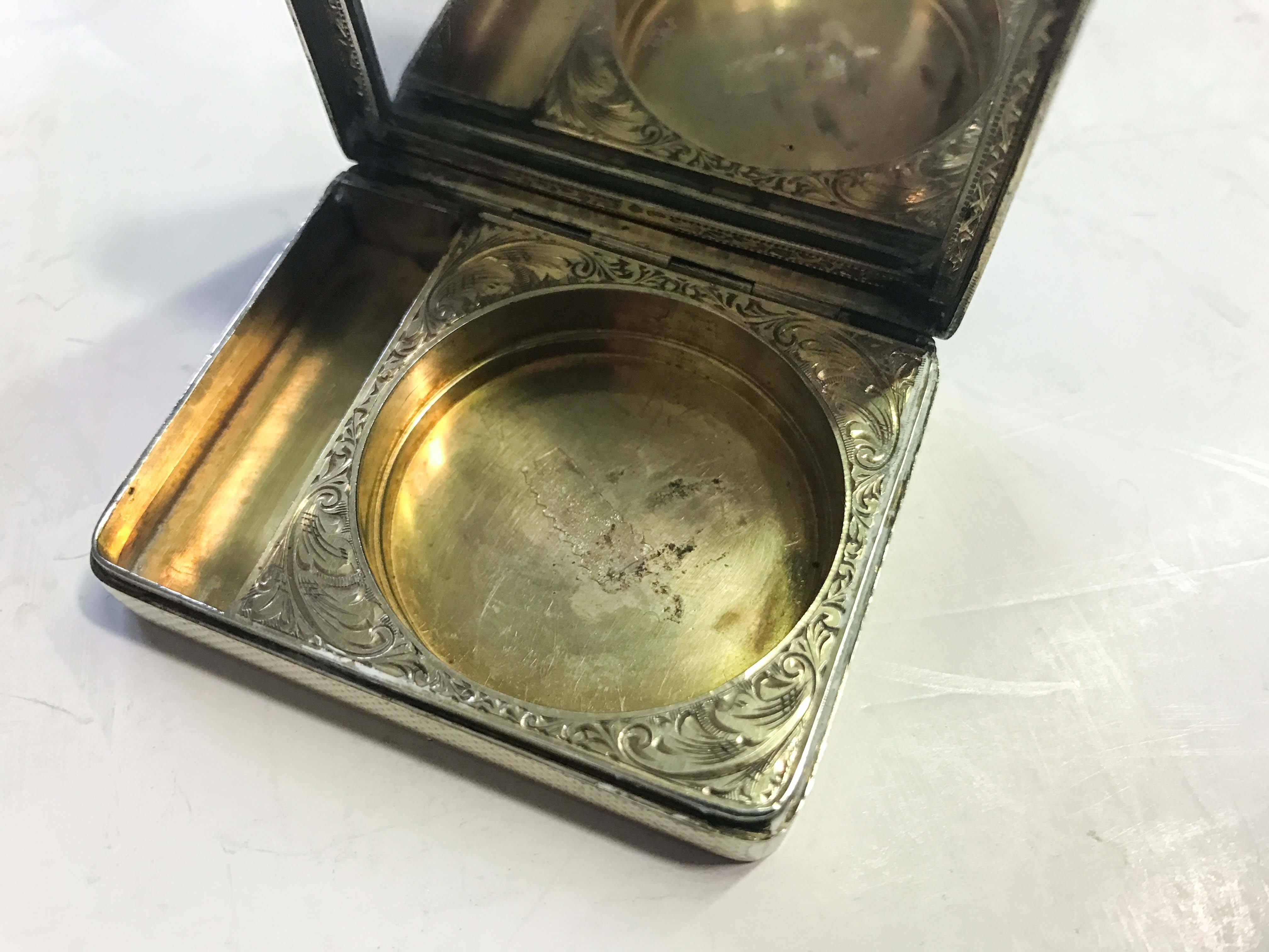Enamel and Silver Compact For Sale 4
