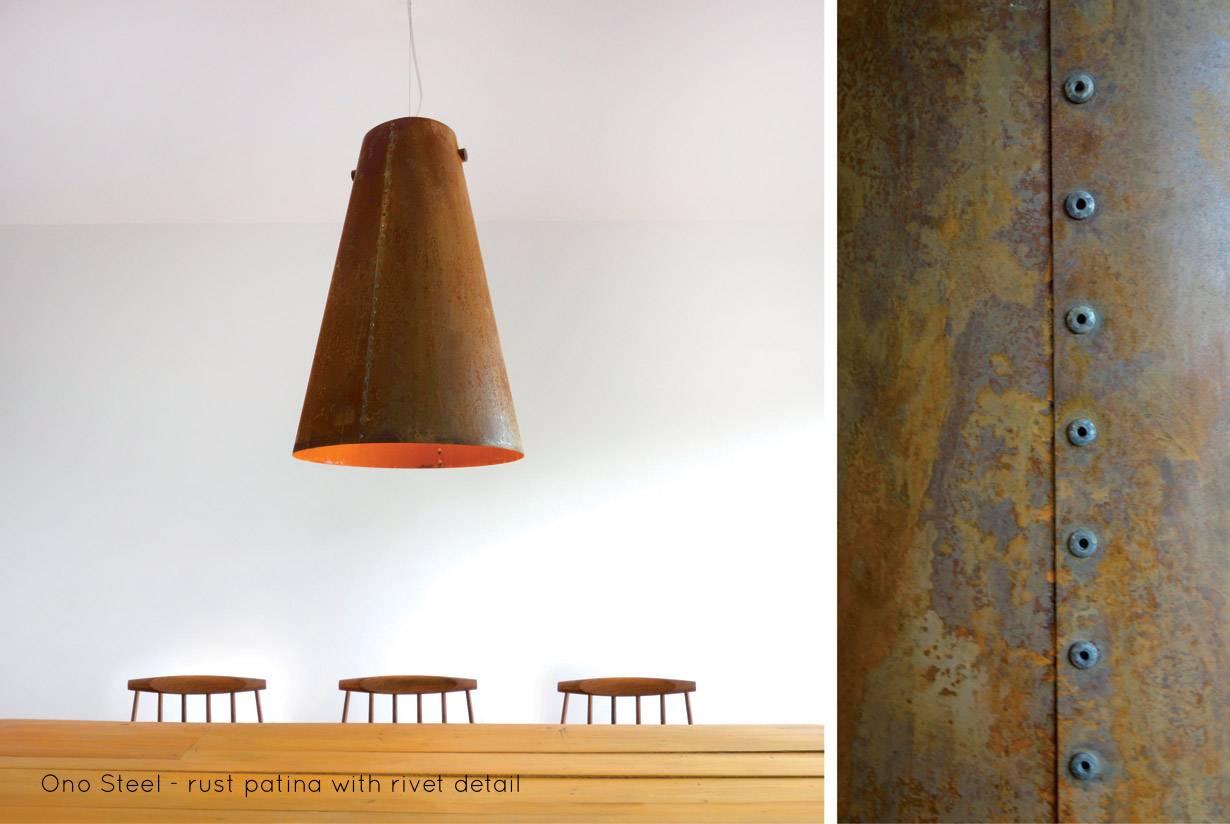 Ono Steel Pendant Light, Rust Patina In Excellent Condition For Sale In Vancouver, BC