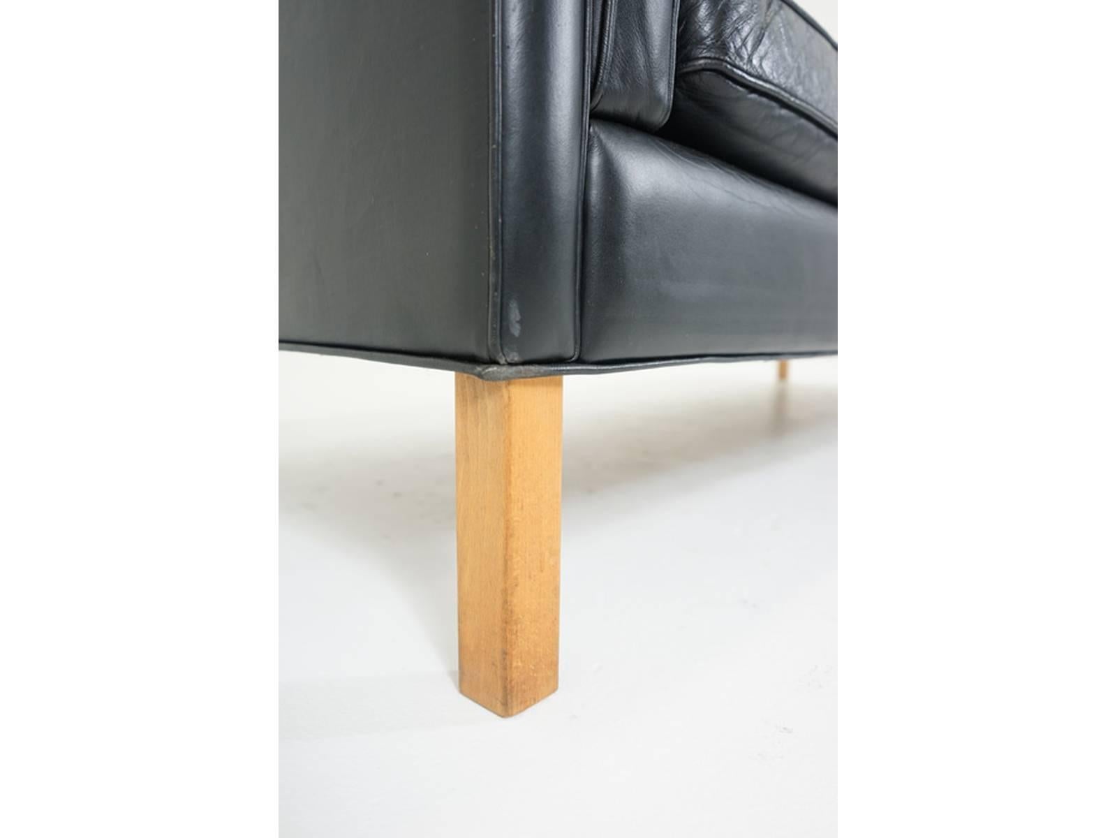 Danish Modern Black Leather Sofa For Sale 2