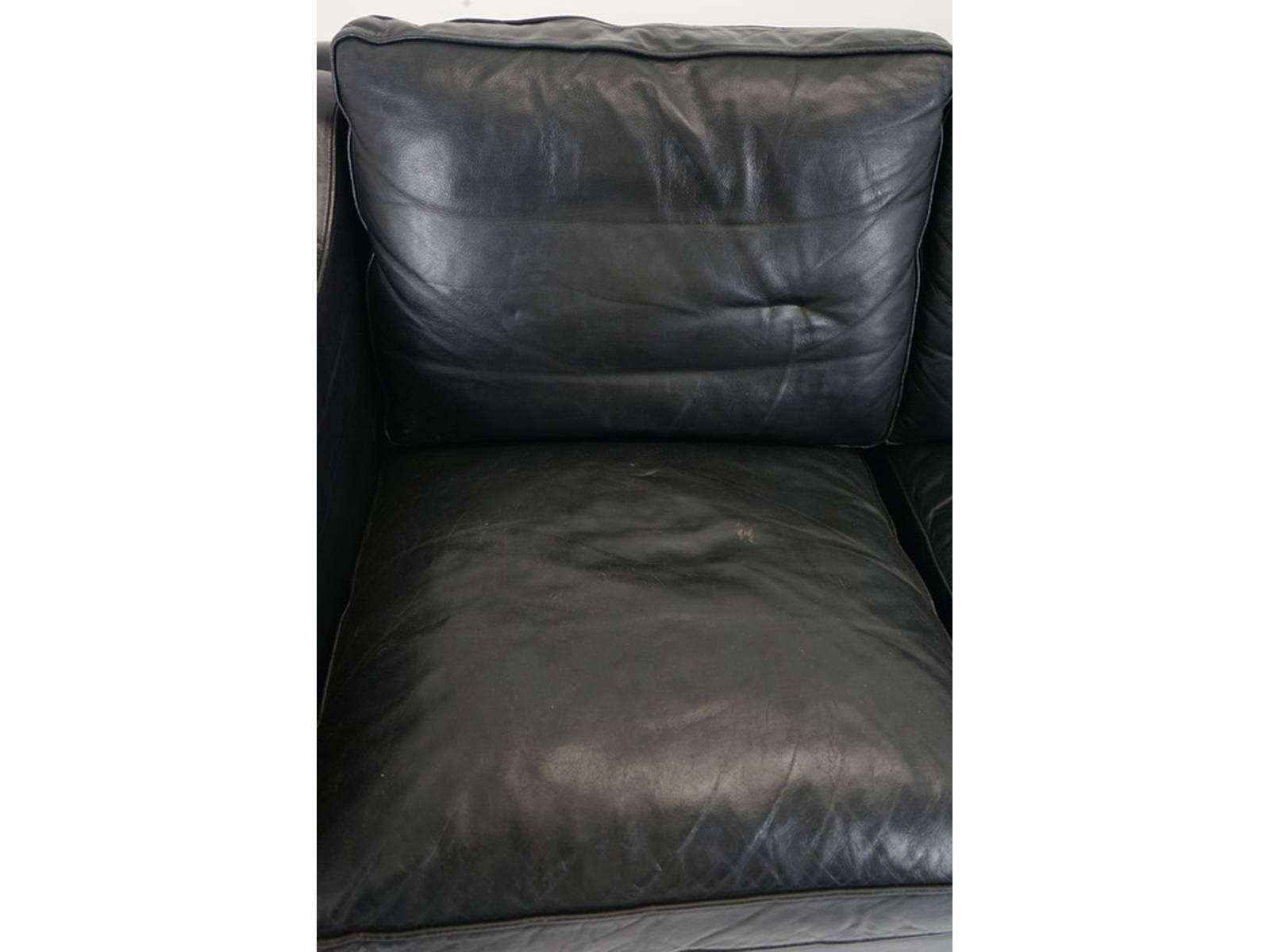 Danish Modern Black Leather Sofa For Sale 1