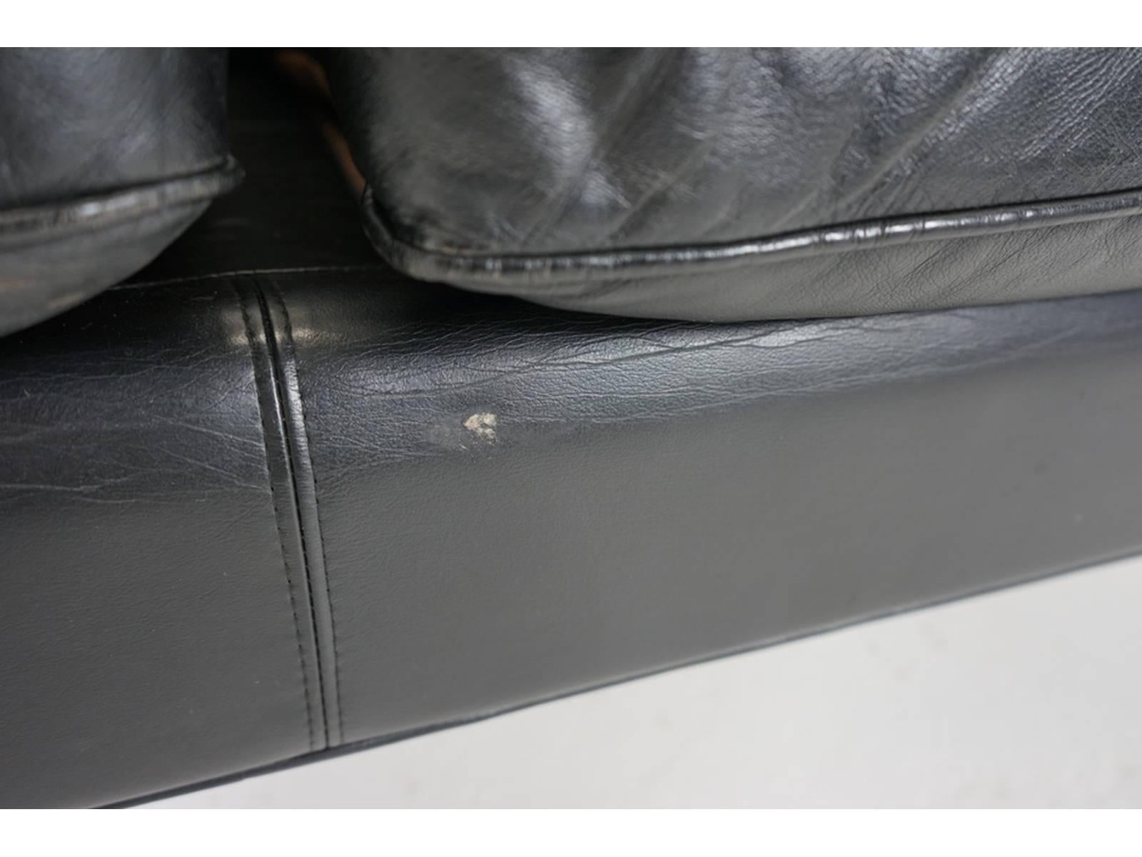 Danish Modern Black Leather Sofa For Sale 3