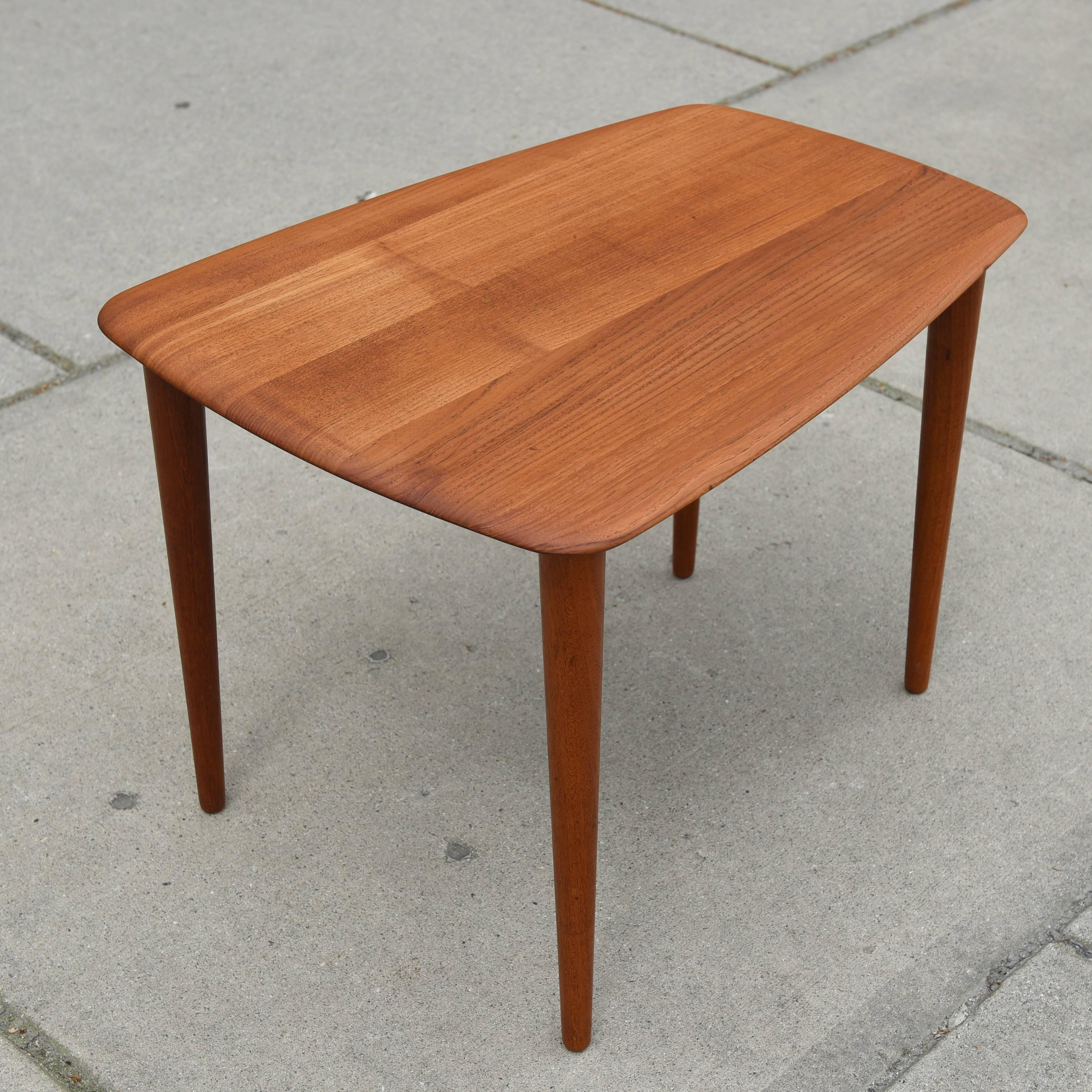 Solid teak side tables by Peter Hvidt for France & Sons. Refinished and restored condition.
 