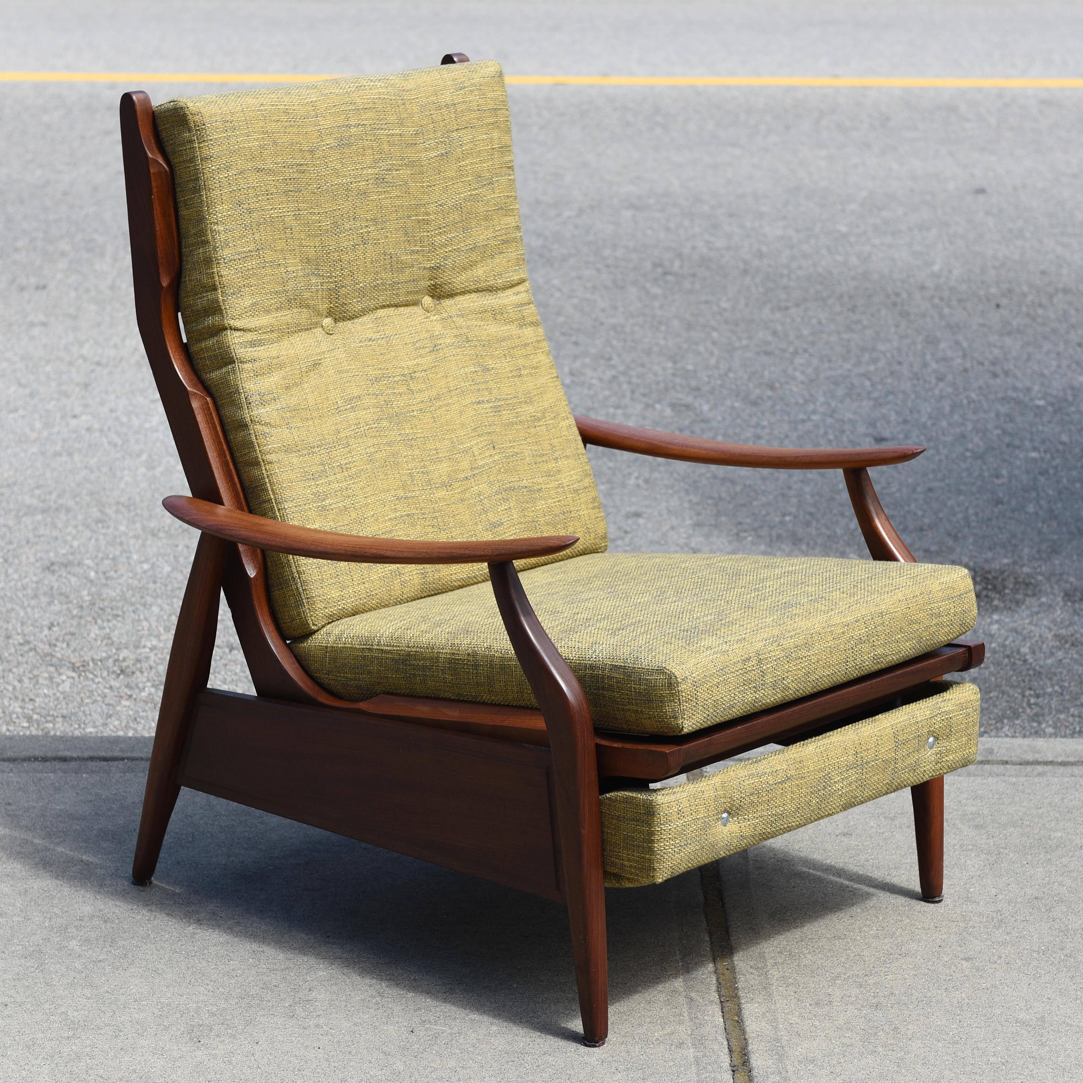 A beautiful Mid-Century Afrormosia recliner by R.S. Associates Ltd. of Canada. Excellent original condition with new foam and upholstery.