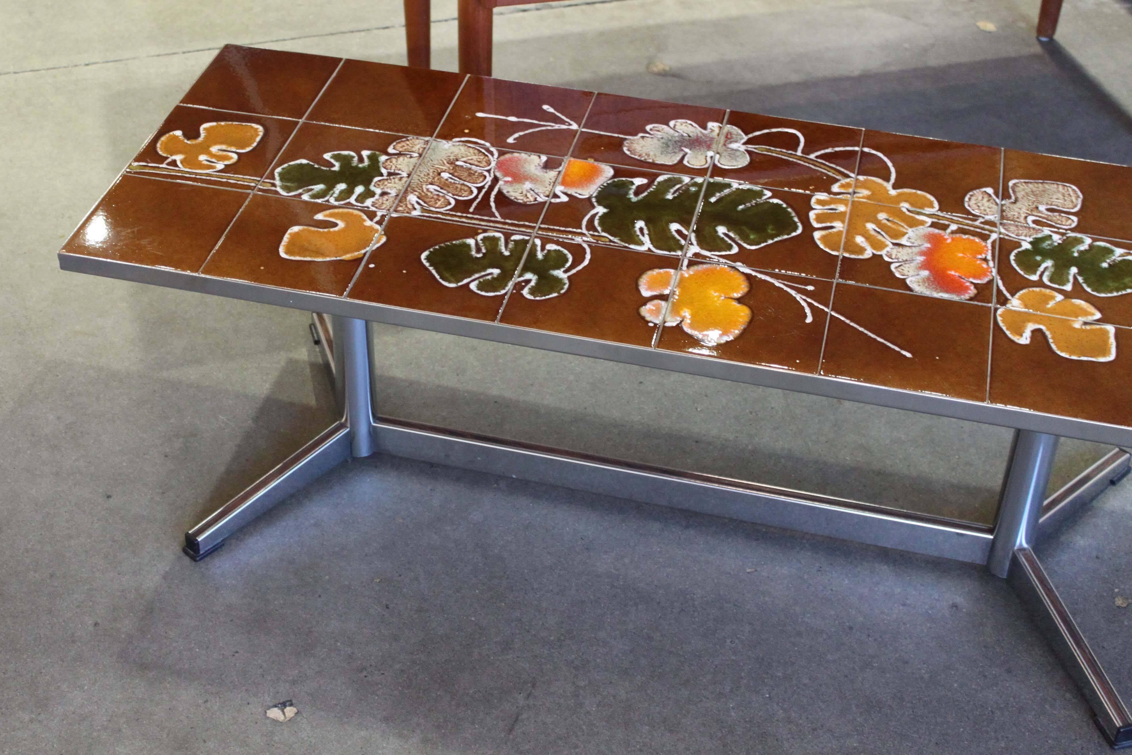 Belgian Tiled Coffee Table Attributed to Adri For Sale