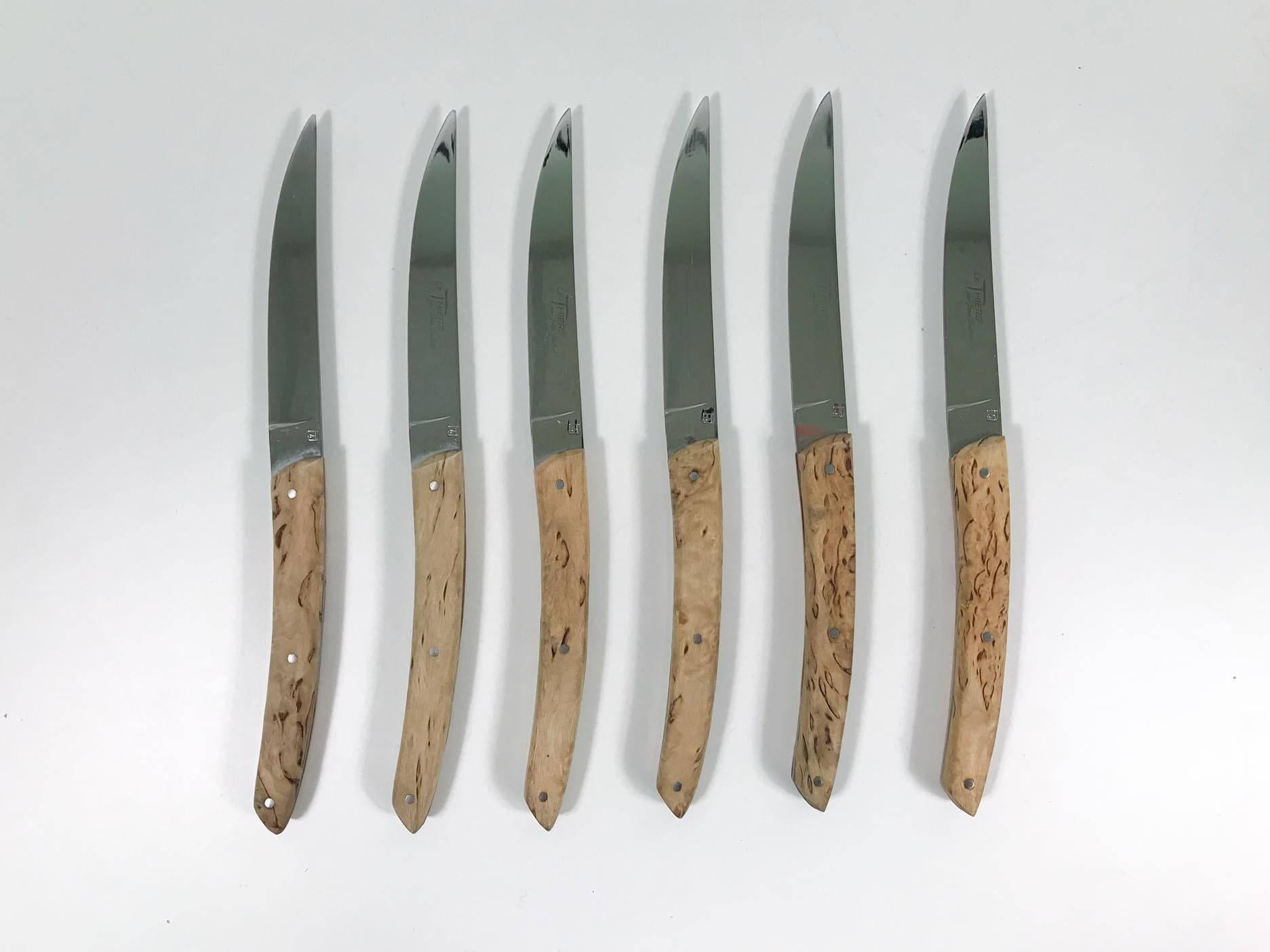 Set of six steak knives by Jean Beauvoir and marked Le Thiers. Good overall condition with wear consistent with regular use.