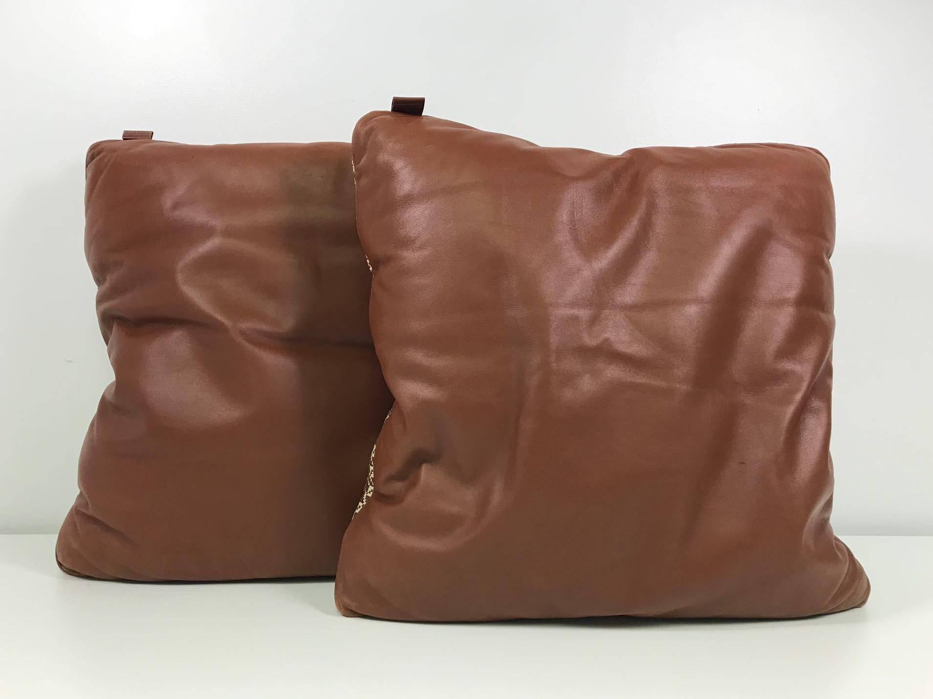 Modern Hermès Leather Pillows, Pair