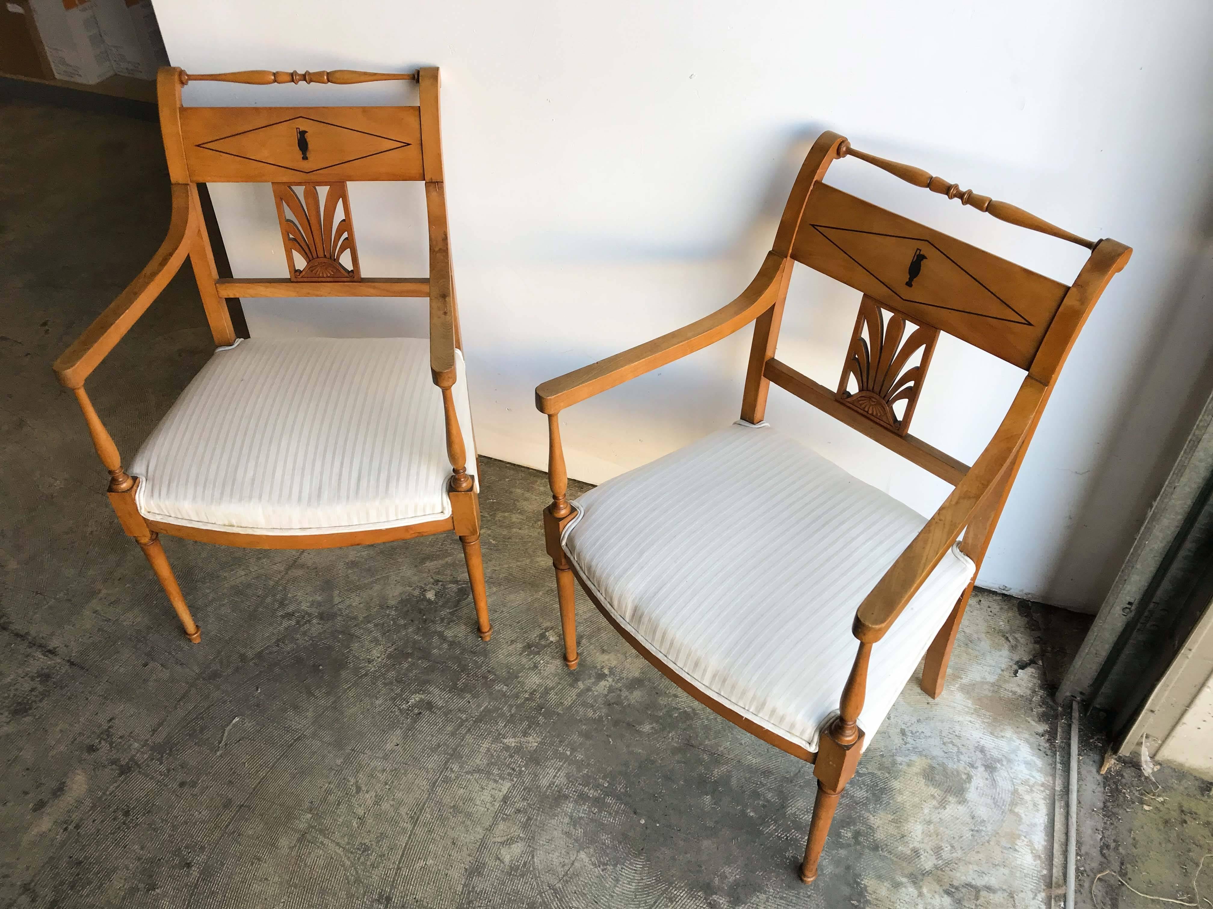 French Pair of Biedermeier-Style Armchairs For Sale