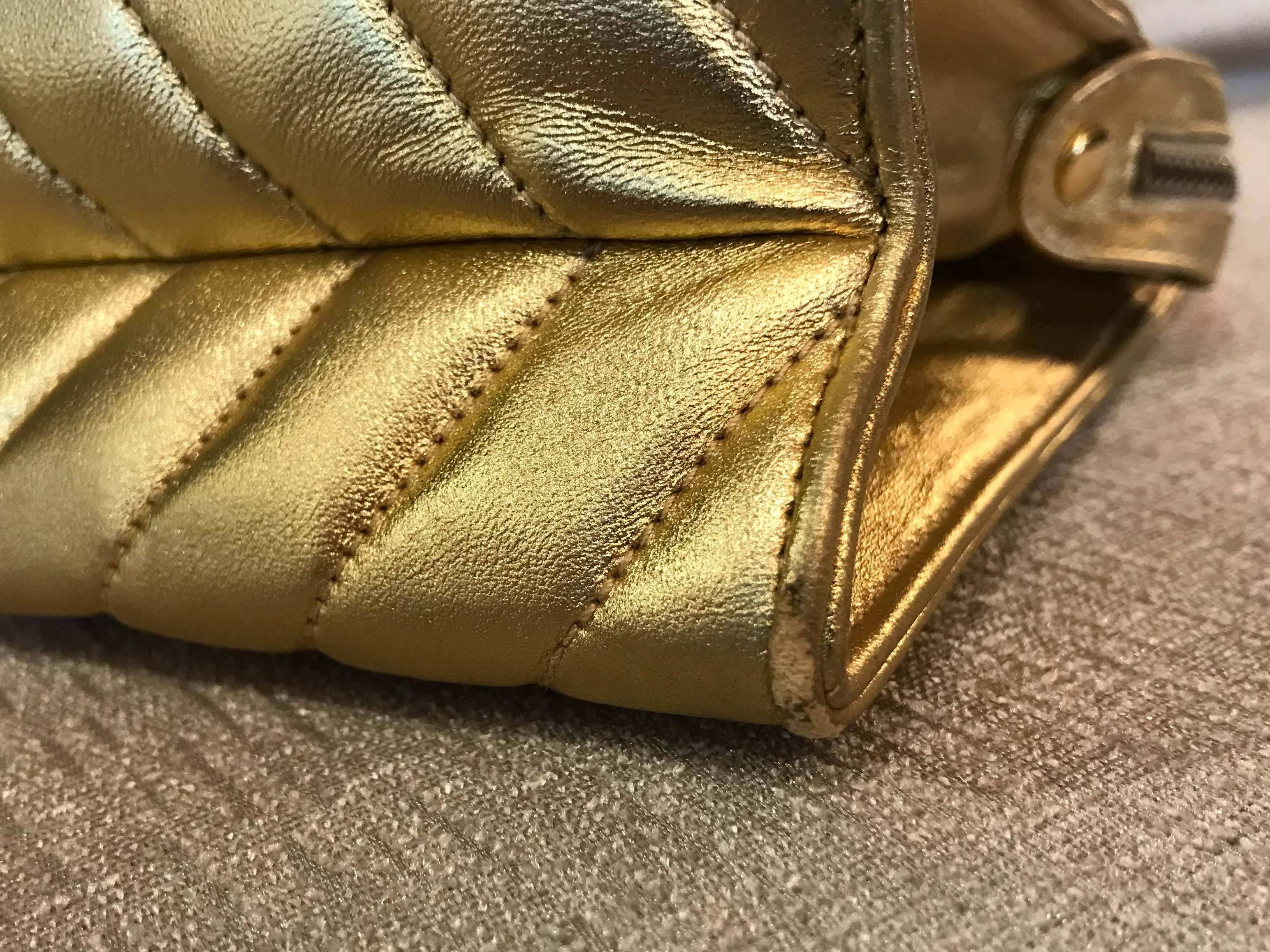 Chanel Gold Lambskin Chevron Shoulder Bag 1