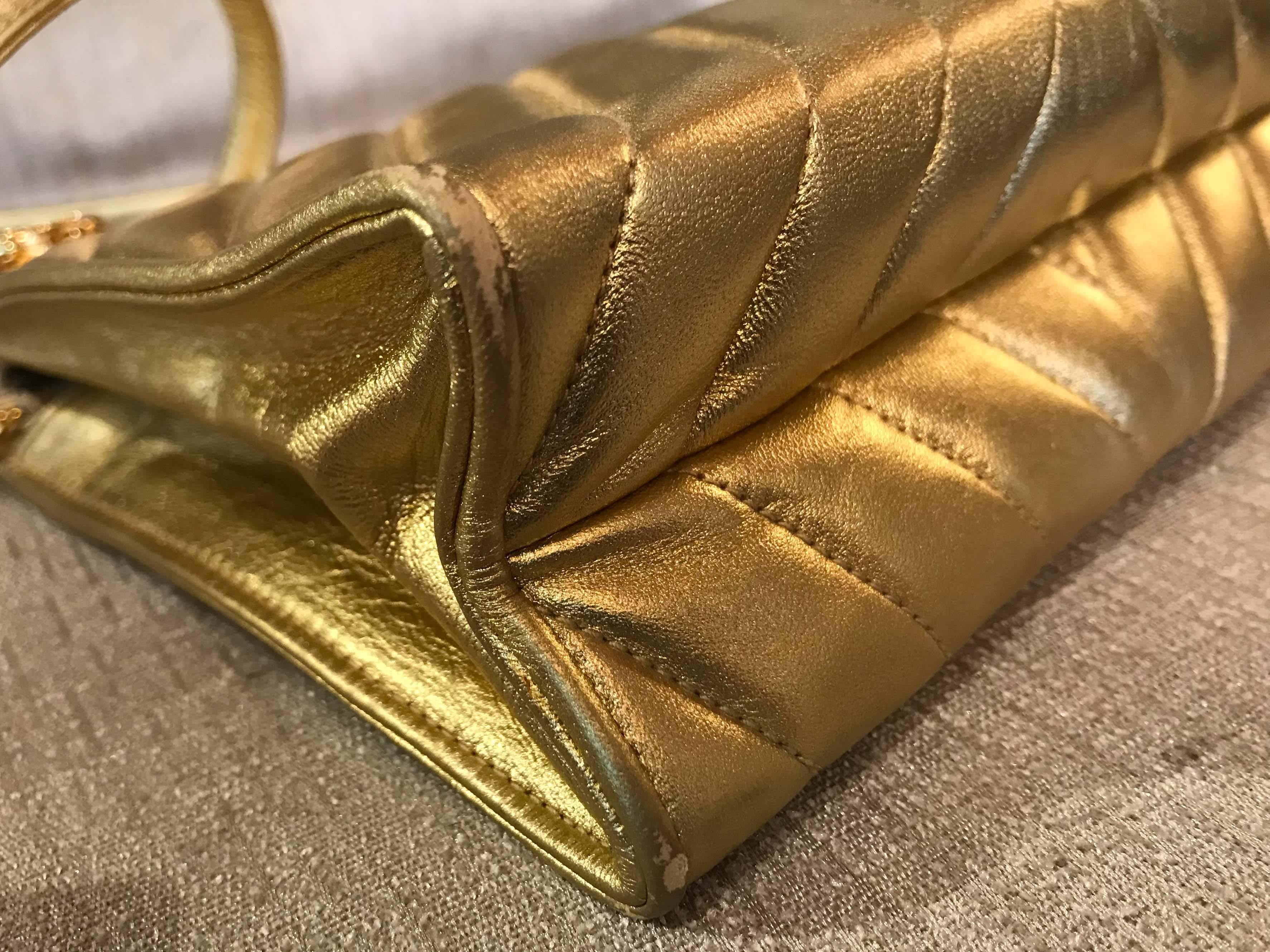 20th Century Chanel Gold Lambskin Chevron Shoulder Bag
