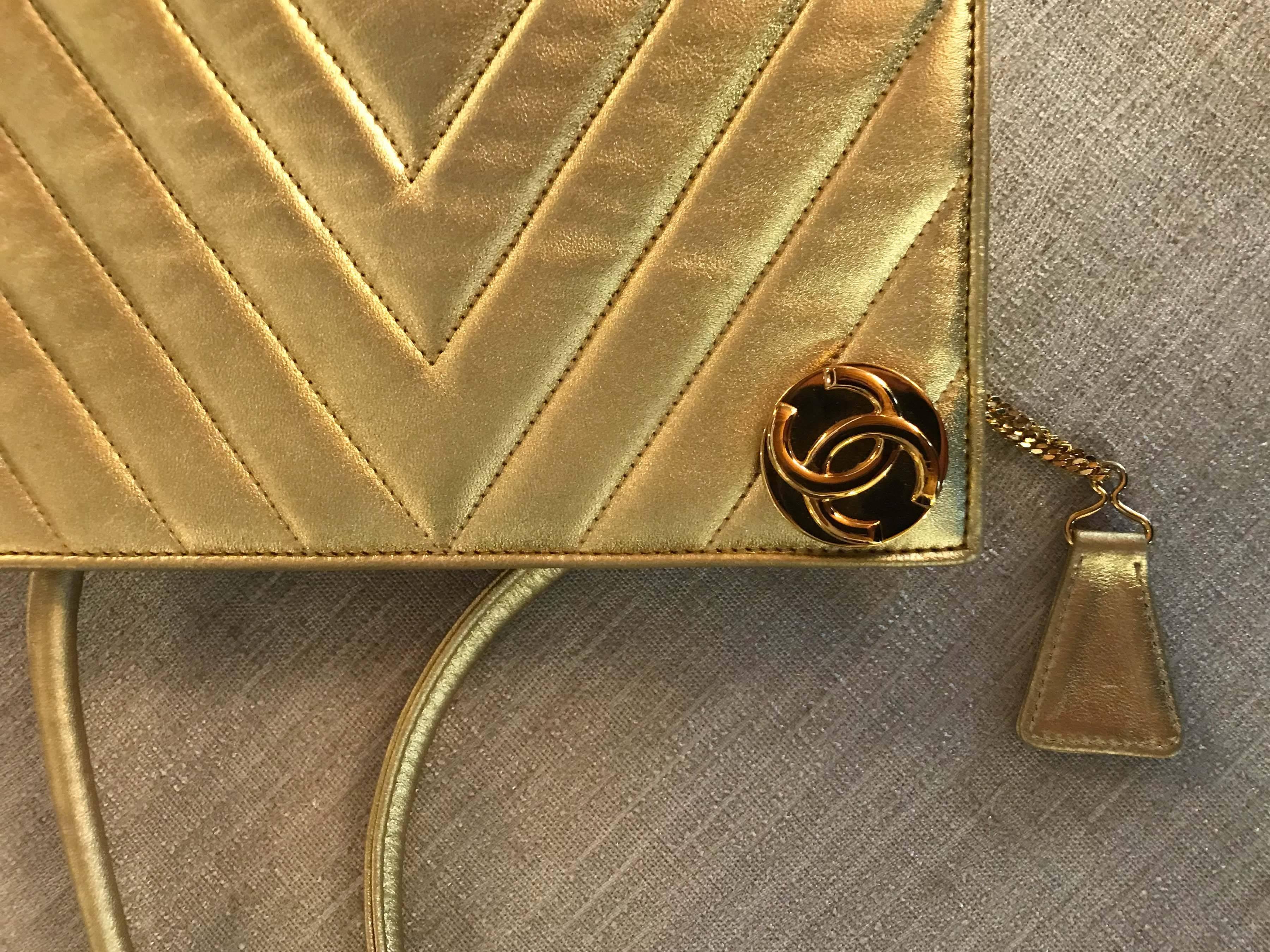 Modern Chanel Gold Lambskin Chevron Shoulder Bag