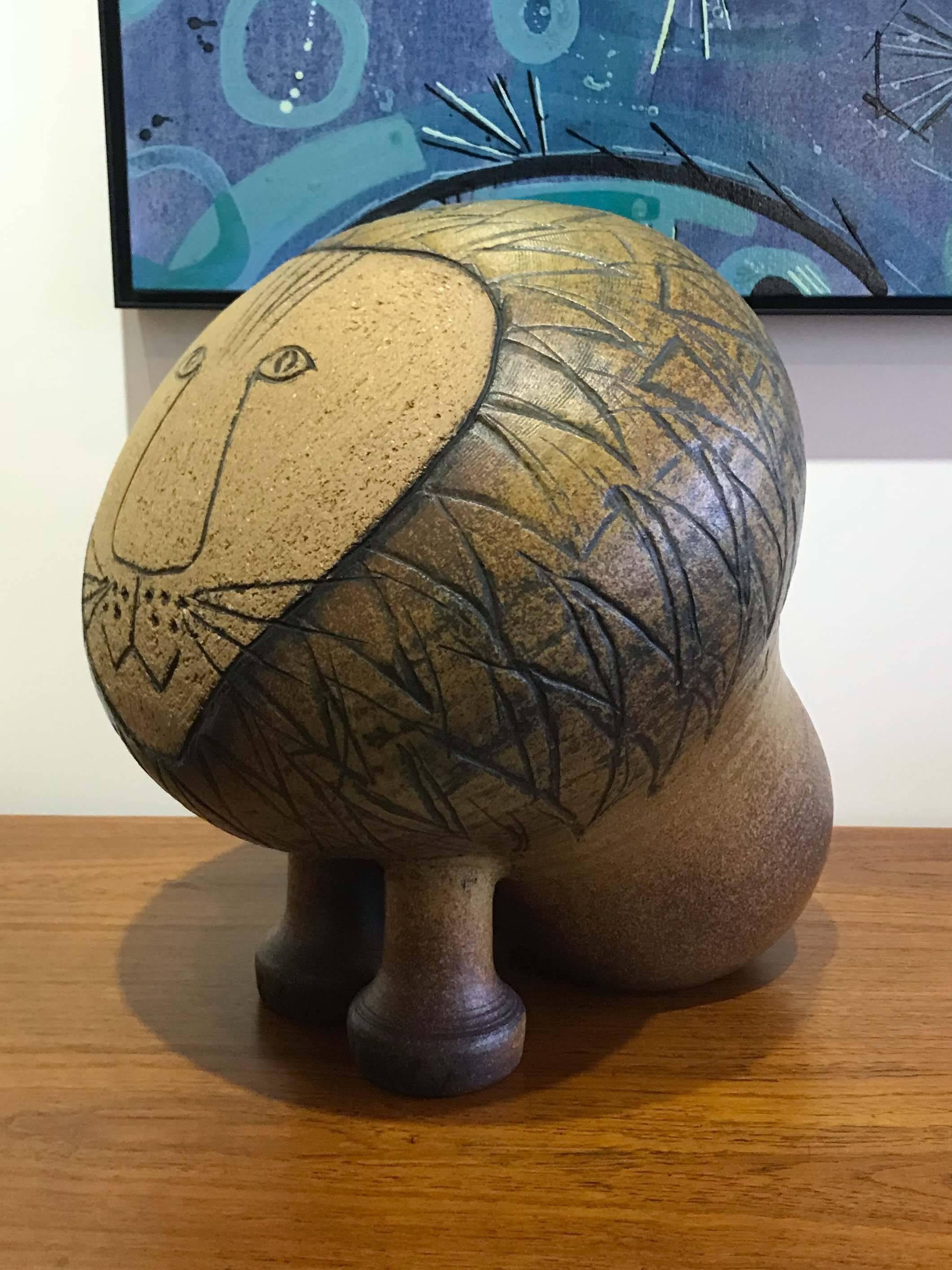 Large lion figure by Lisa Larson for the Africa (Afrika) Series made by Gustavsberg. This size is the largest of the series. Signed and labelled.
