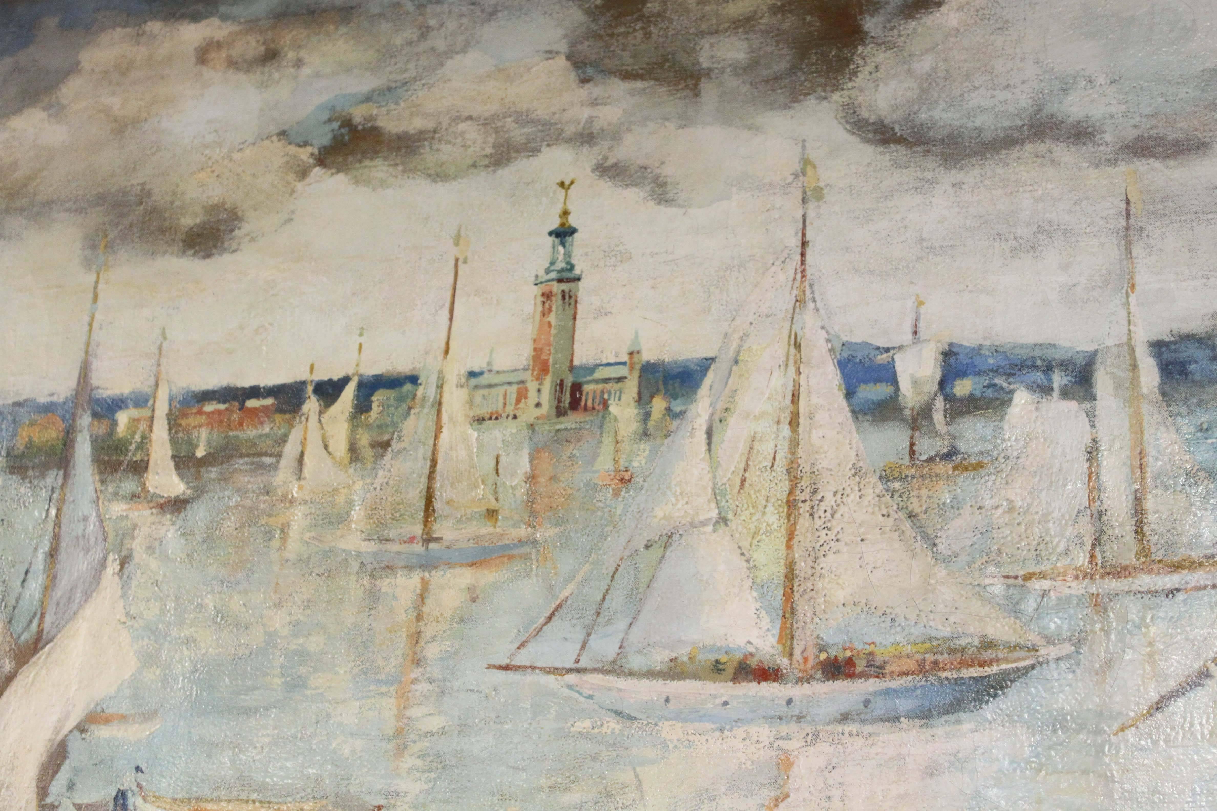 ‘Summer’s Day, Stockholm Harbour', Unsigned In Good Condition For Sale In Vancouver, BC