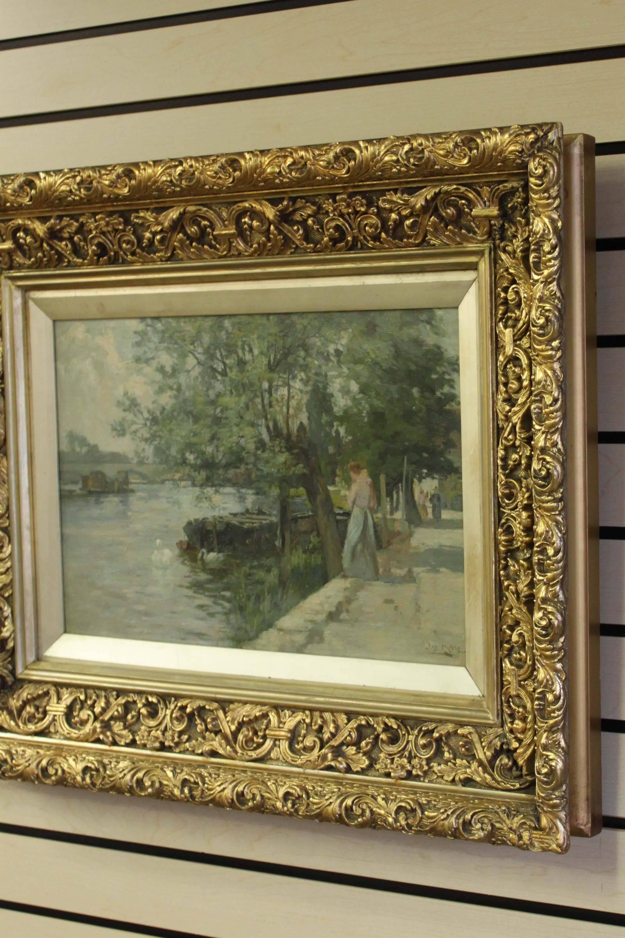 ‘Feeding the Swans’, 19th Century In Good Condition For Sale In Vancouver, BC