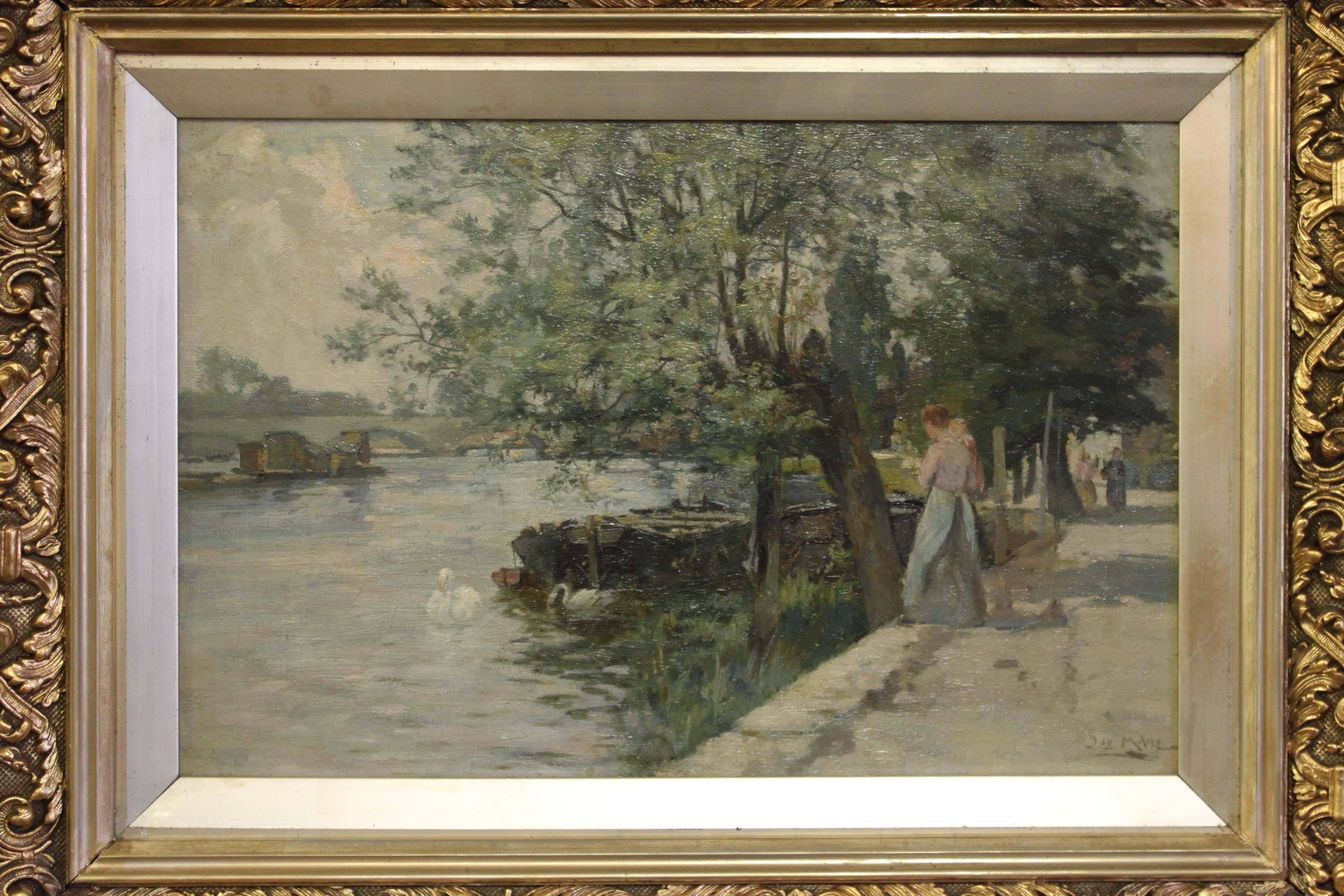 French ‘Feeding the Swans’, 19th Century For Sale