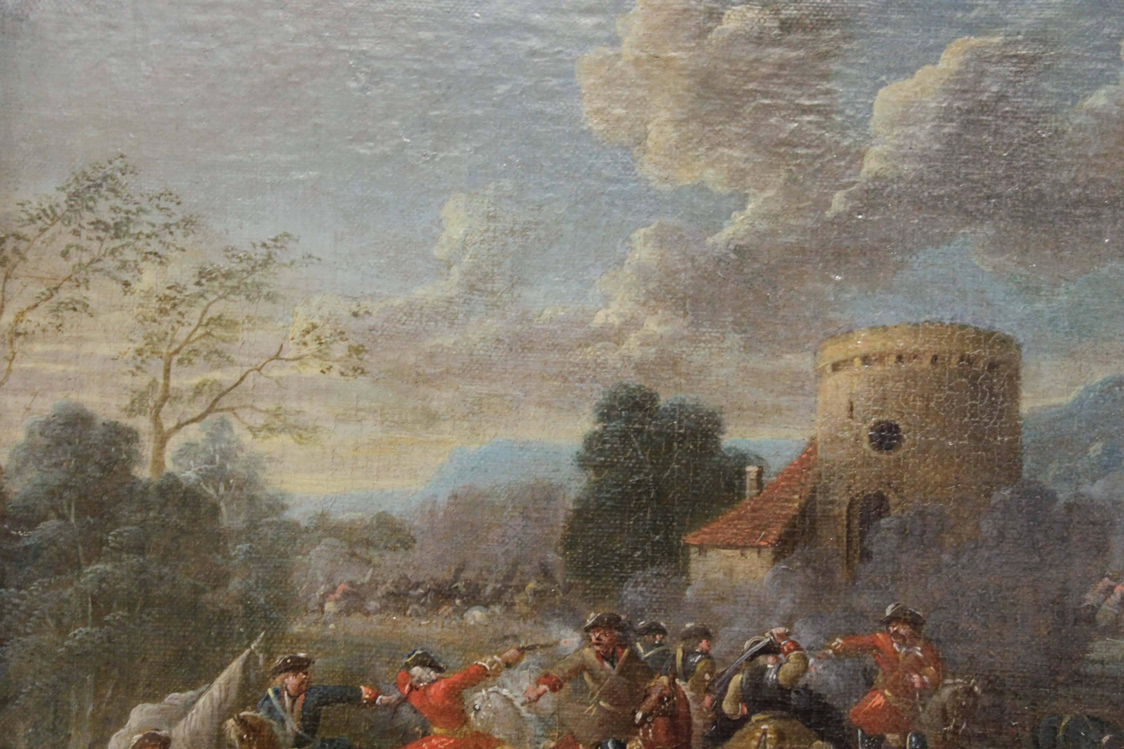 18th Century Cavalry Engagement Attributed to Karel Breydel For Sale