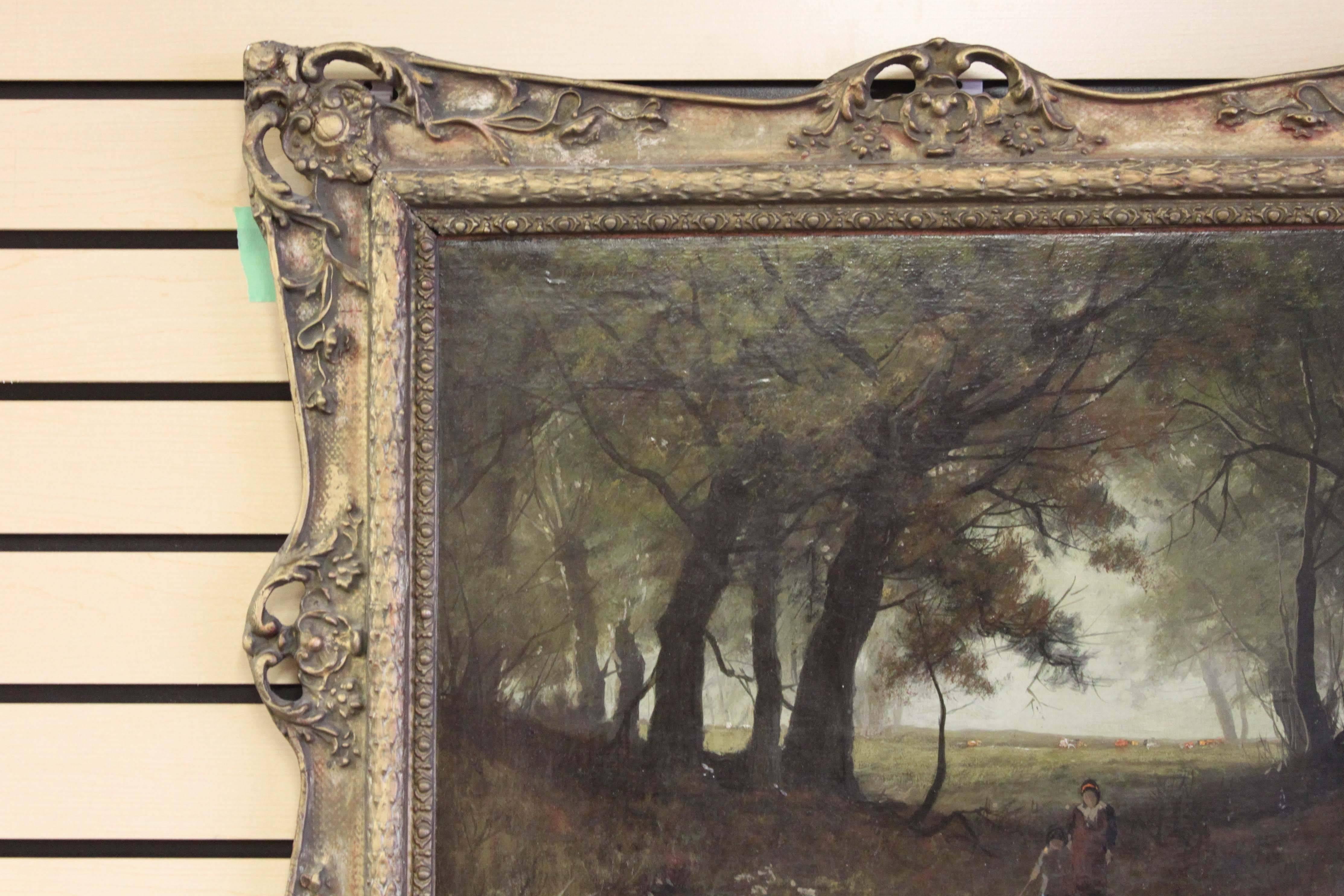 Painting of a forest in the manner of Gustave Courbet. Unsigned. 