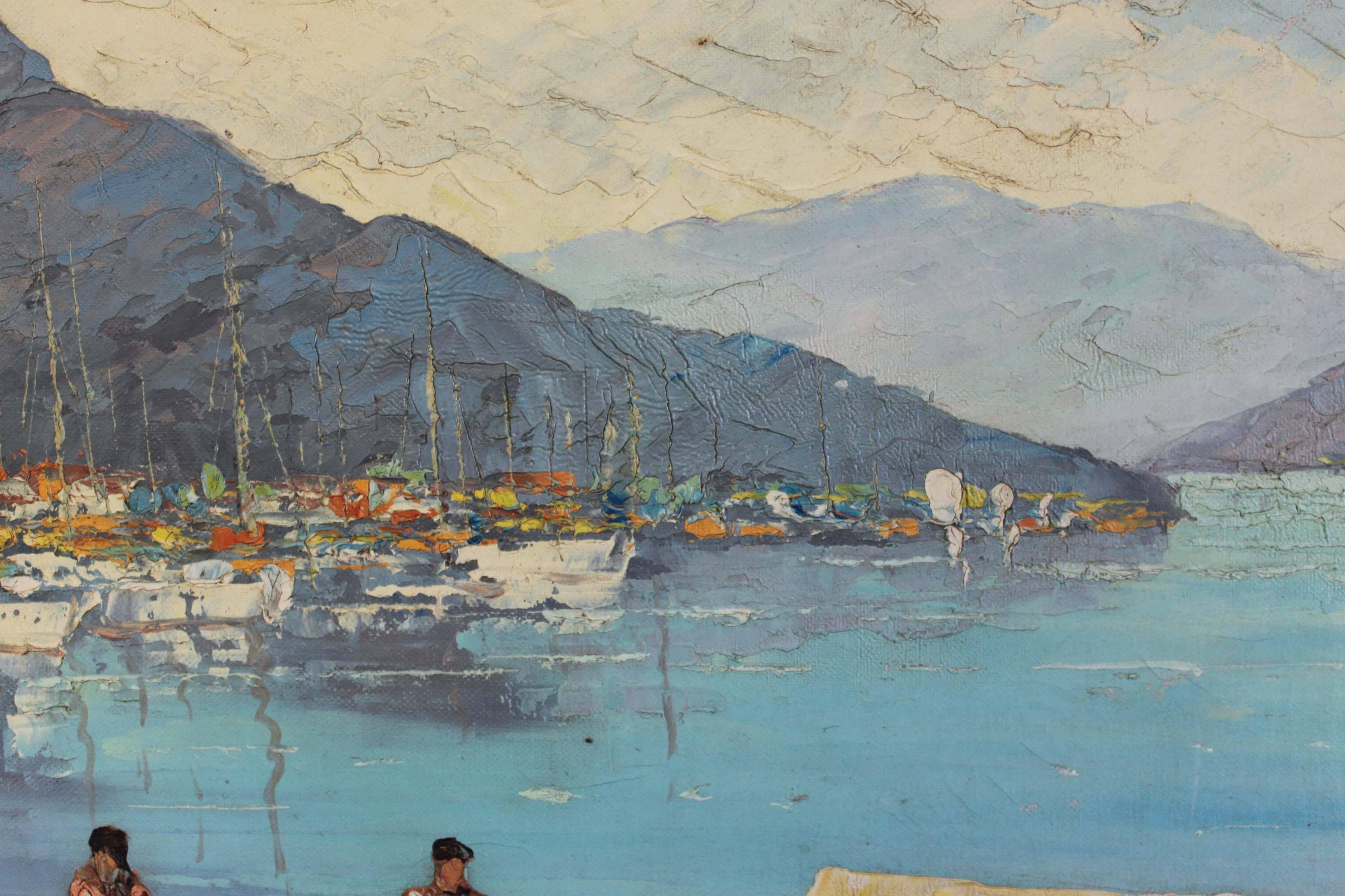 Mid-Century Modern Beach Scene Painting For Sale