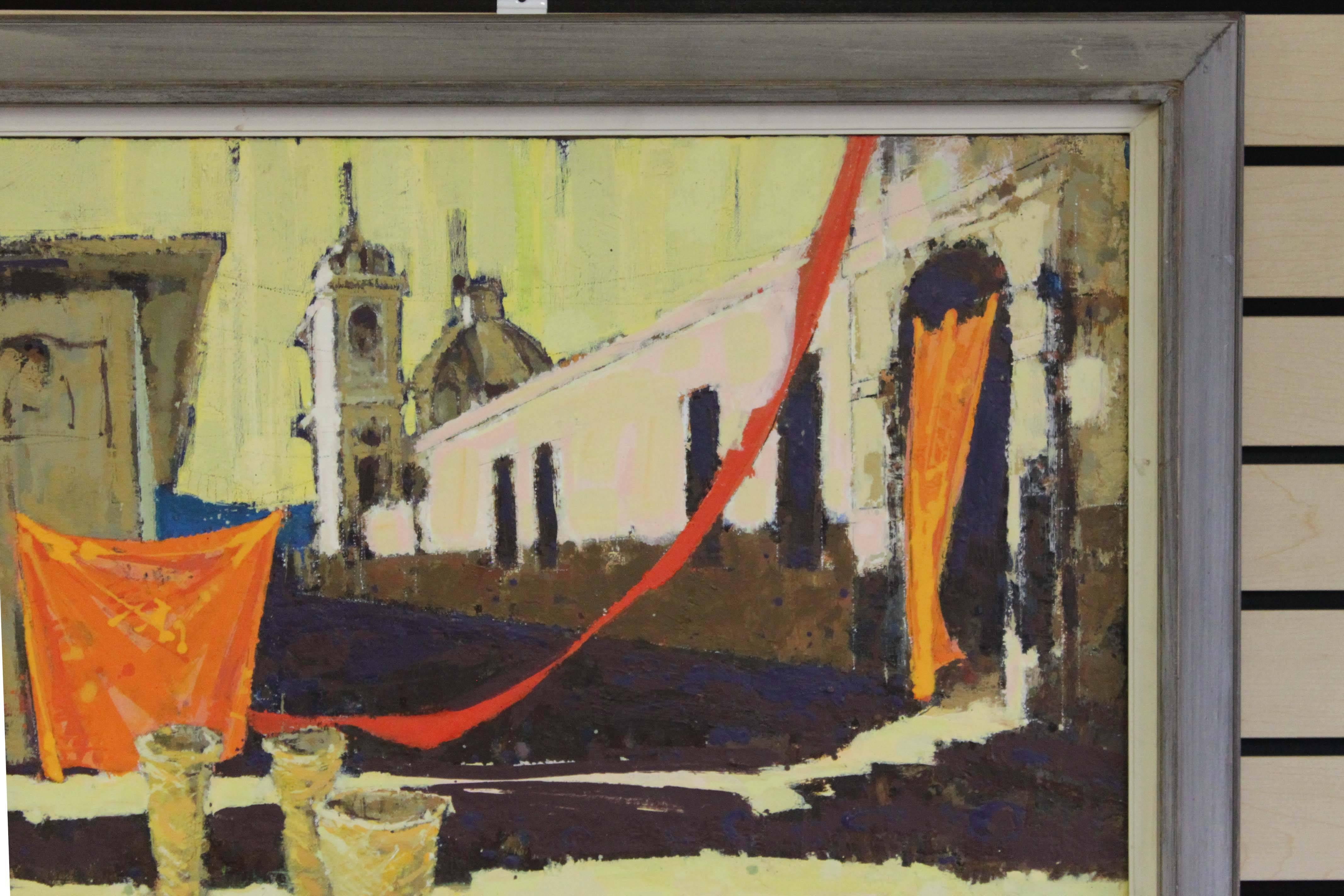Mid-Century Modern Architectural Painting attributed to Lenard Kester For Sale