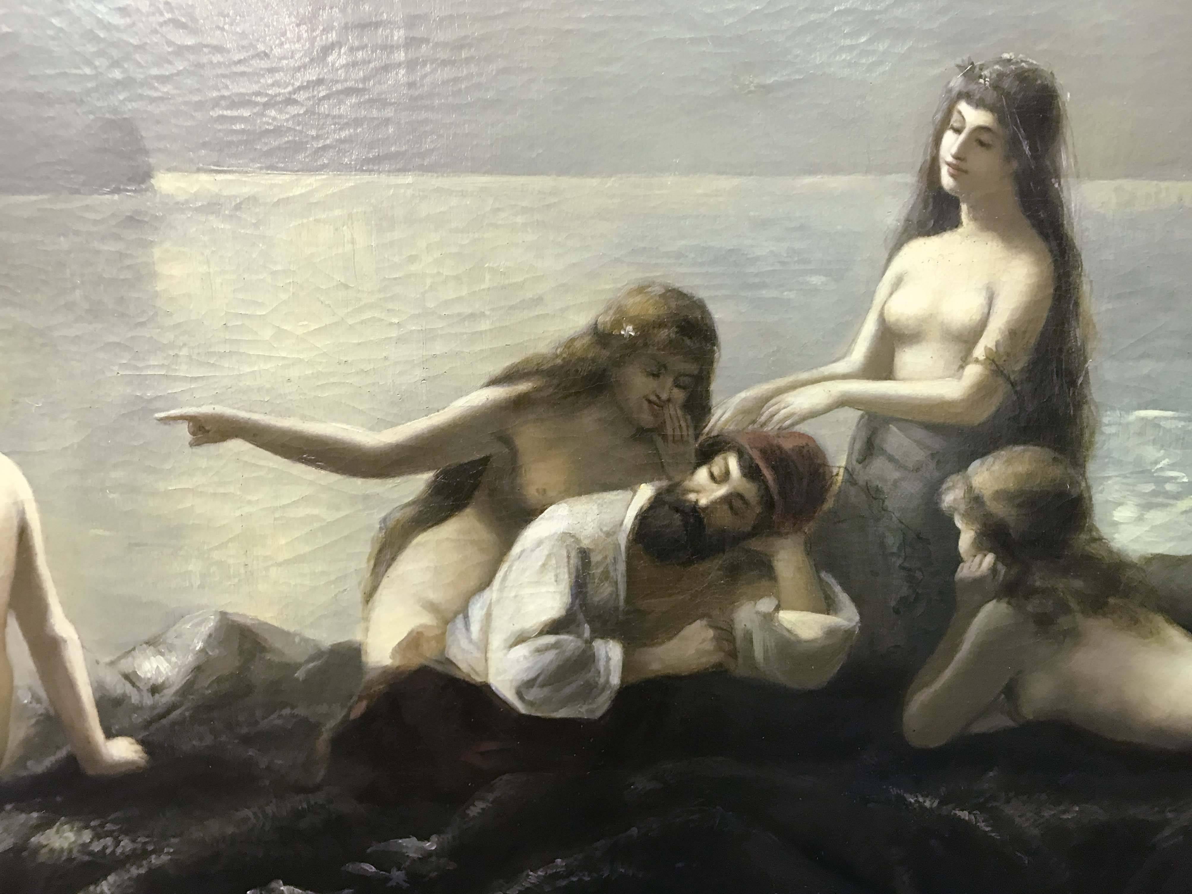 Mid-19th Century Sirens Painting Signed A. Dubois For Sale