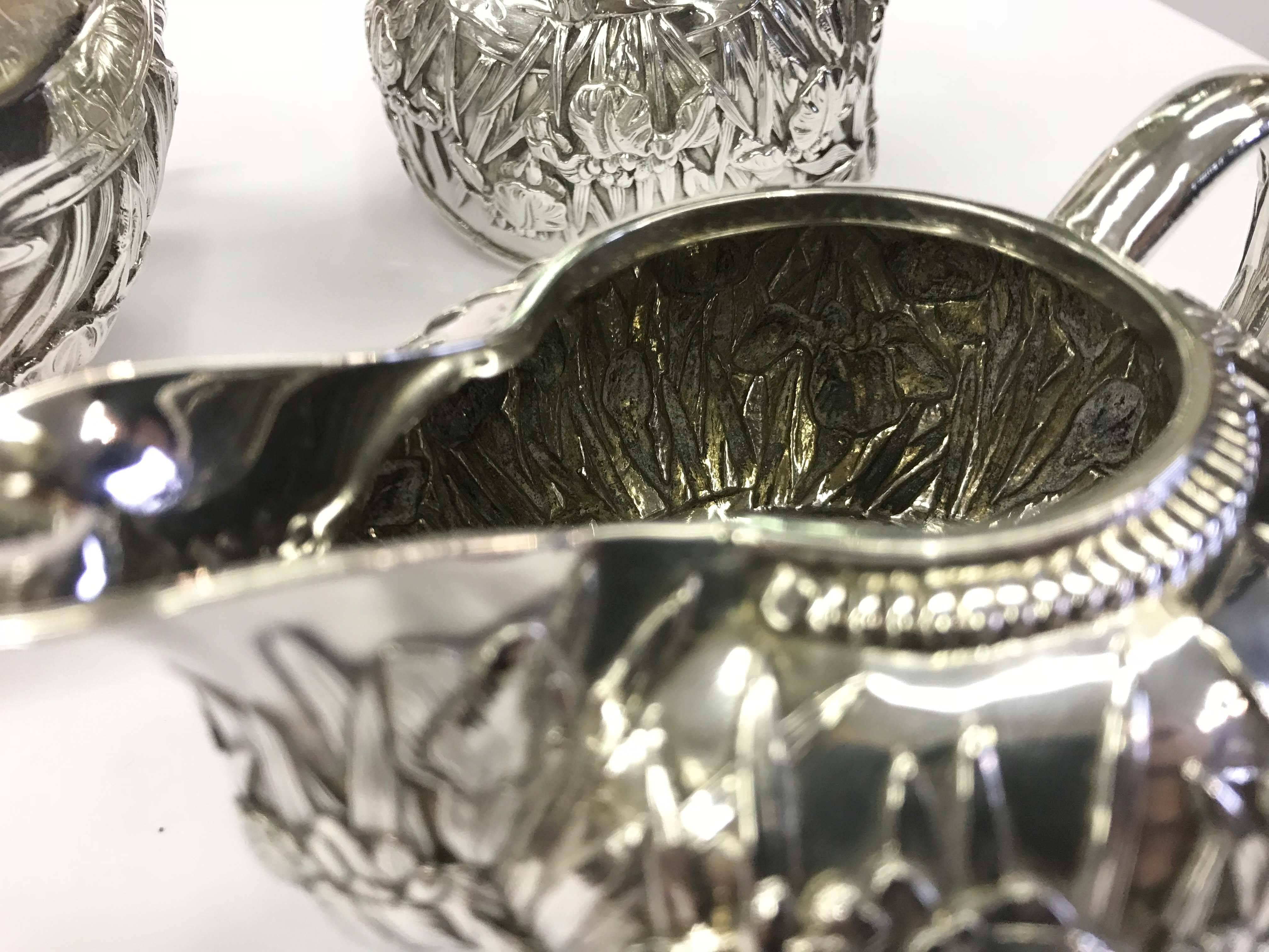 Early 20th Century Japanese Solid Silver Repoussé Tea Set For Sale