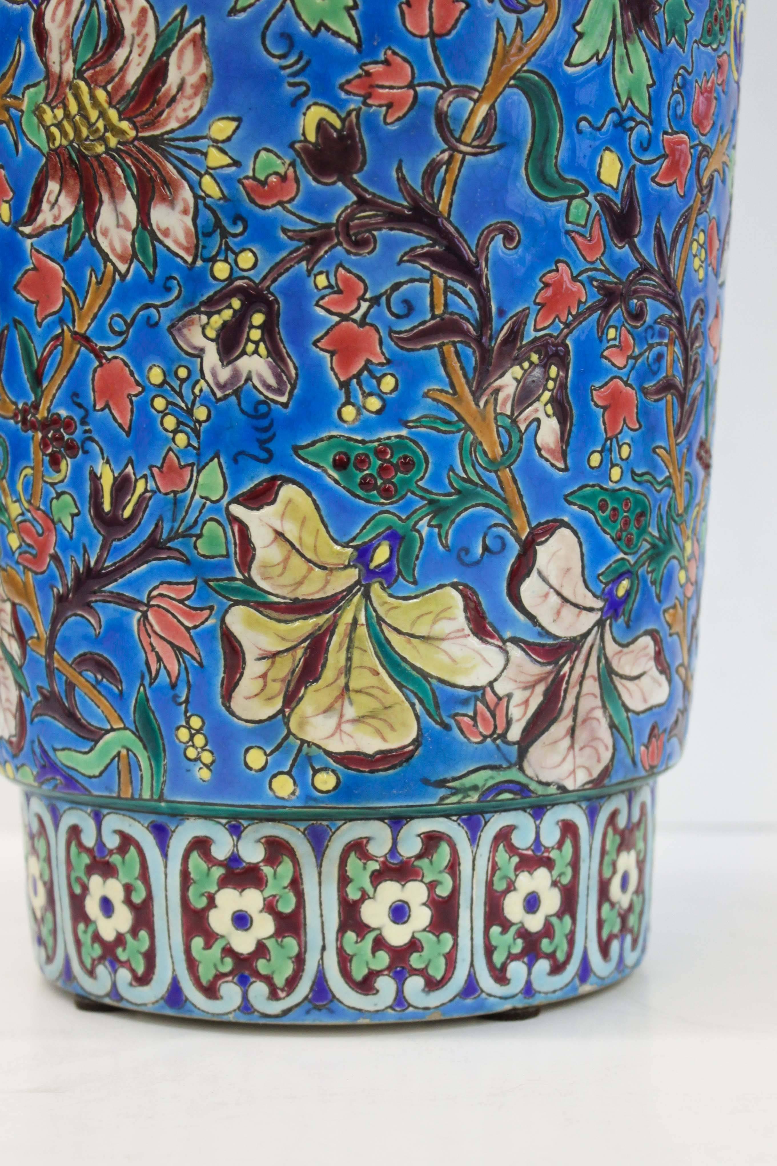 Longwy Pottery Vase, Signed In Good Condition For Sale In Vancouver, BC