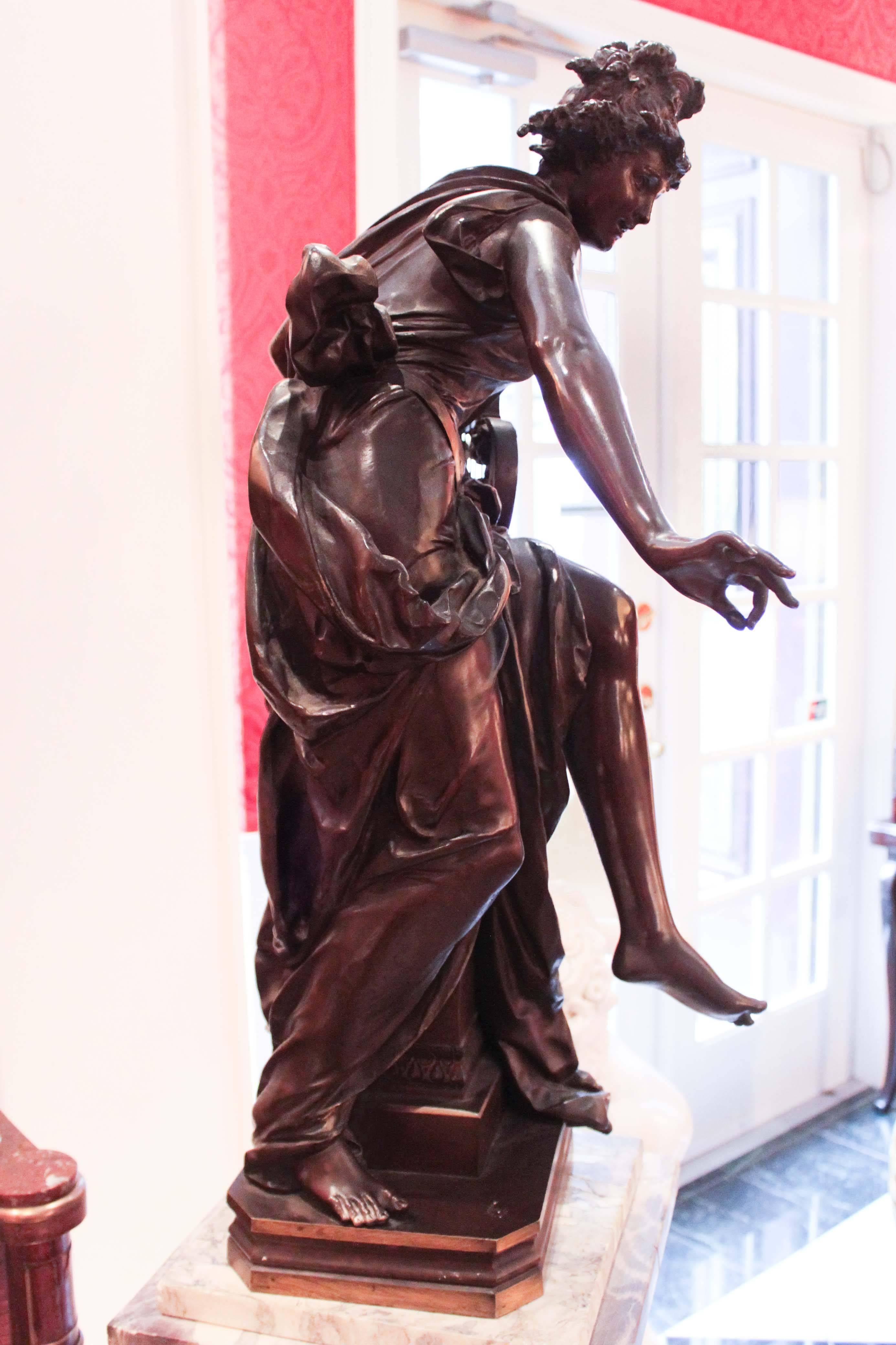 French 19th century bronze of a lady with a lyre representing an allegory of music, known as 