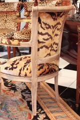 Pair of Louis XVI Painted Armchairs with Tiger Silk Velvet Upholstery