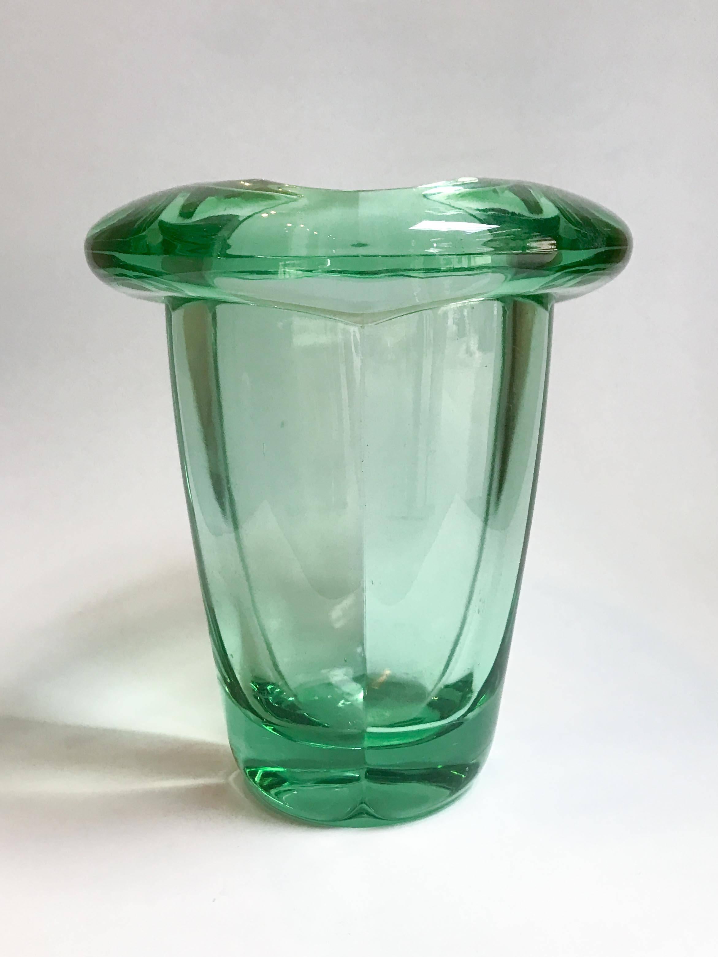 Art Deco Daum Trumpet Vase in Green For Sale