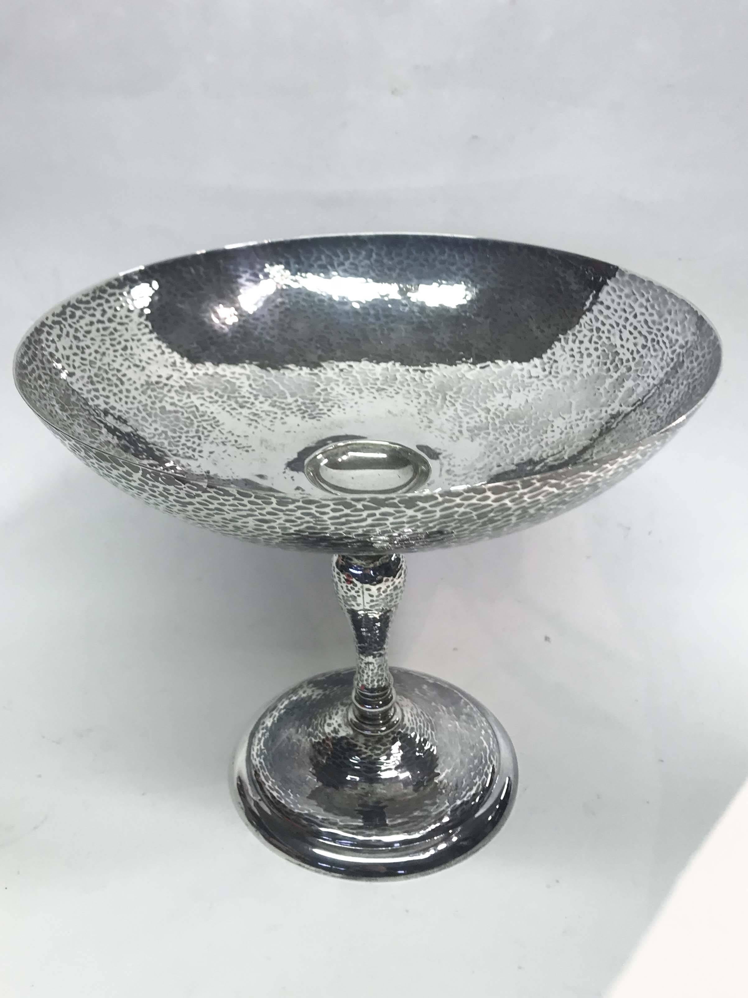A beautifully made English sterling silver hammered Comport. A quality production from the famous firm of James Dixon & Sons. Hallmarked 1905, England.