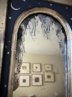 Sterling Silver Leaf Verre Eglomise Moon and Stars Mirror by Troy Stafford