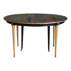 Mid-20th Century Black Lacquer and Gilt Metal Dining Table, Maison Jansen Style