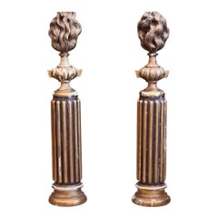 Pair of Early 19th Century Continental Carved Giltwood Flame Urn Columns