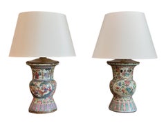 Near Pair of 19th Century Chinese Export Baluster Vases Fashioned into Lamps