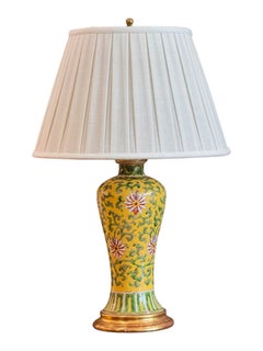 18th Century Chinese Hand Painted Ceramic Vase Lamp with Water Gilt Base