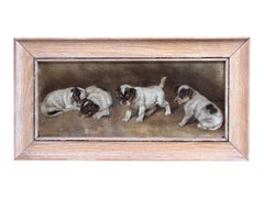Early 20th Century American School Painting of Jack Russell Terrier Puppies