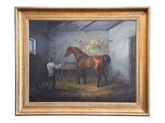English Painting of a Horse and Groom in a Stable