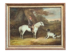 19th Century English Portrait of a Gentleman on His Pony with His Dog