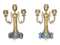 Pair of Mid 19th Century French Gilt Bronze and Marble Two Light Candelabra